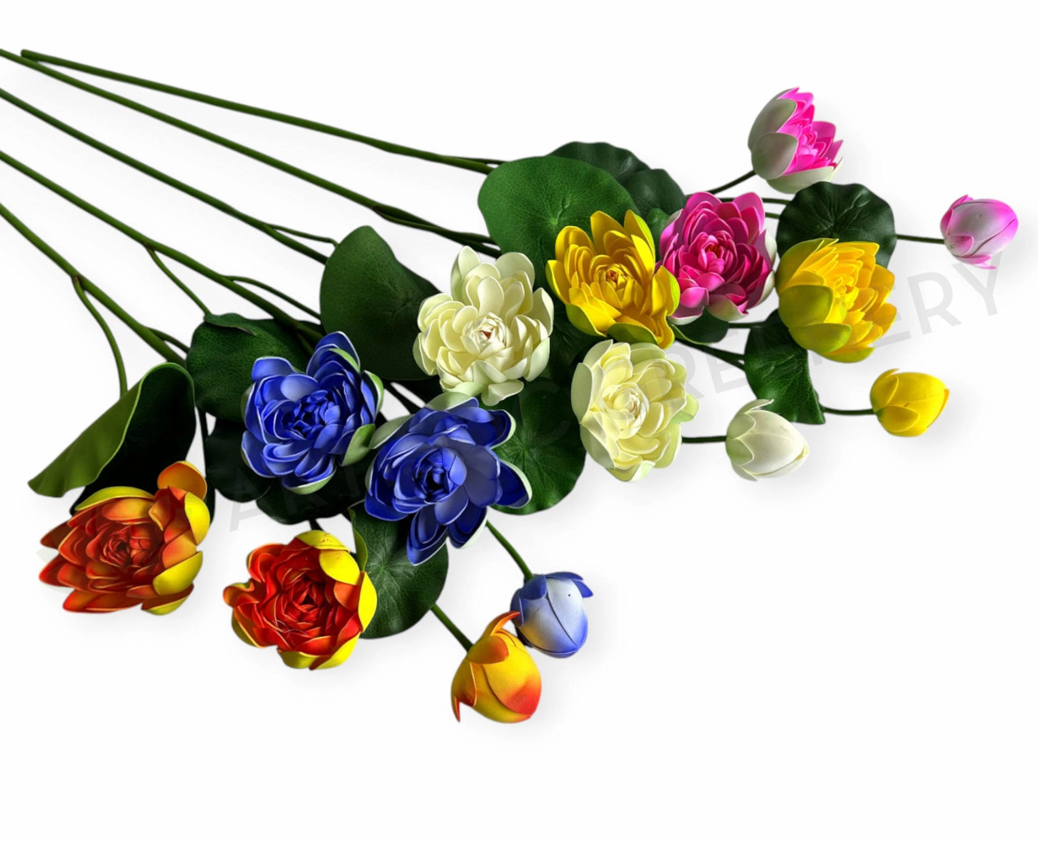 F0071 Water Lily  Lotus Spray with Lily Pads 106cm (avail in 5 colours) outdoor greenery  