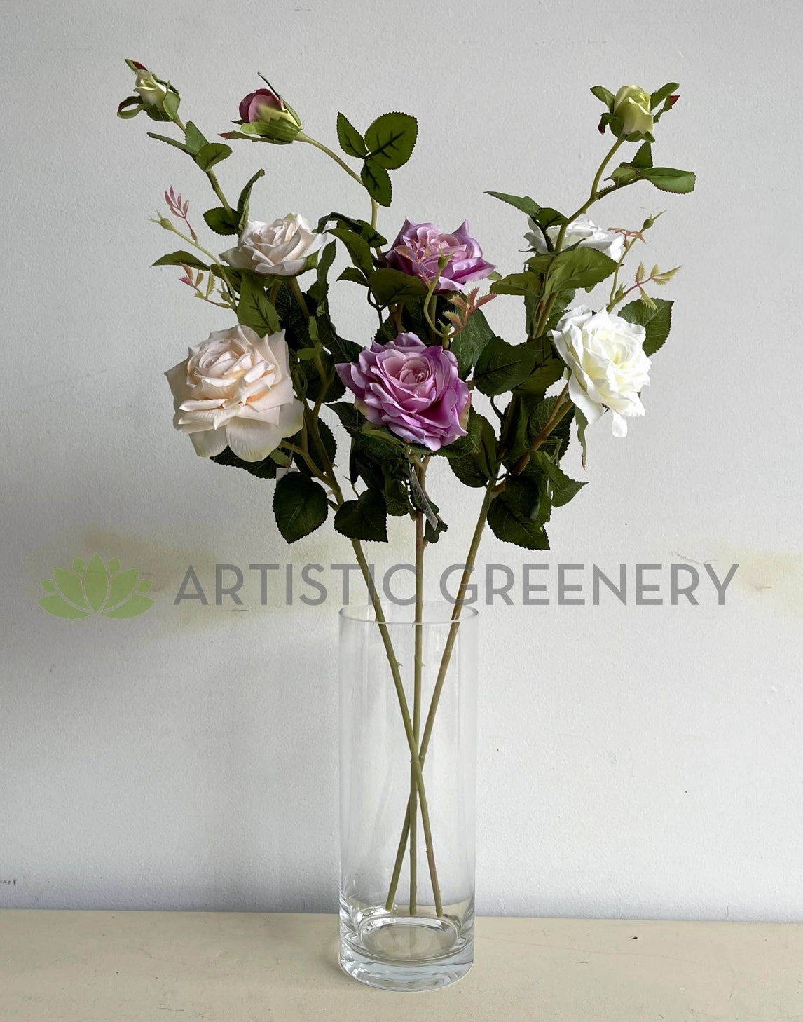 F0100 Rose Spray 74cm Cream / Purple / White