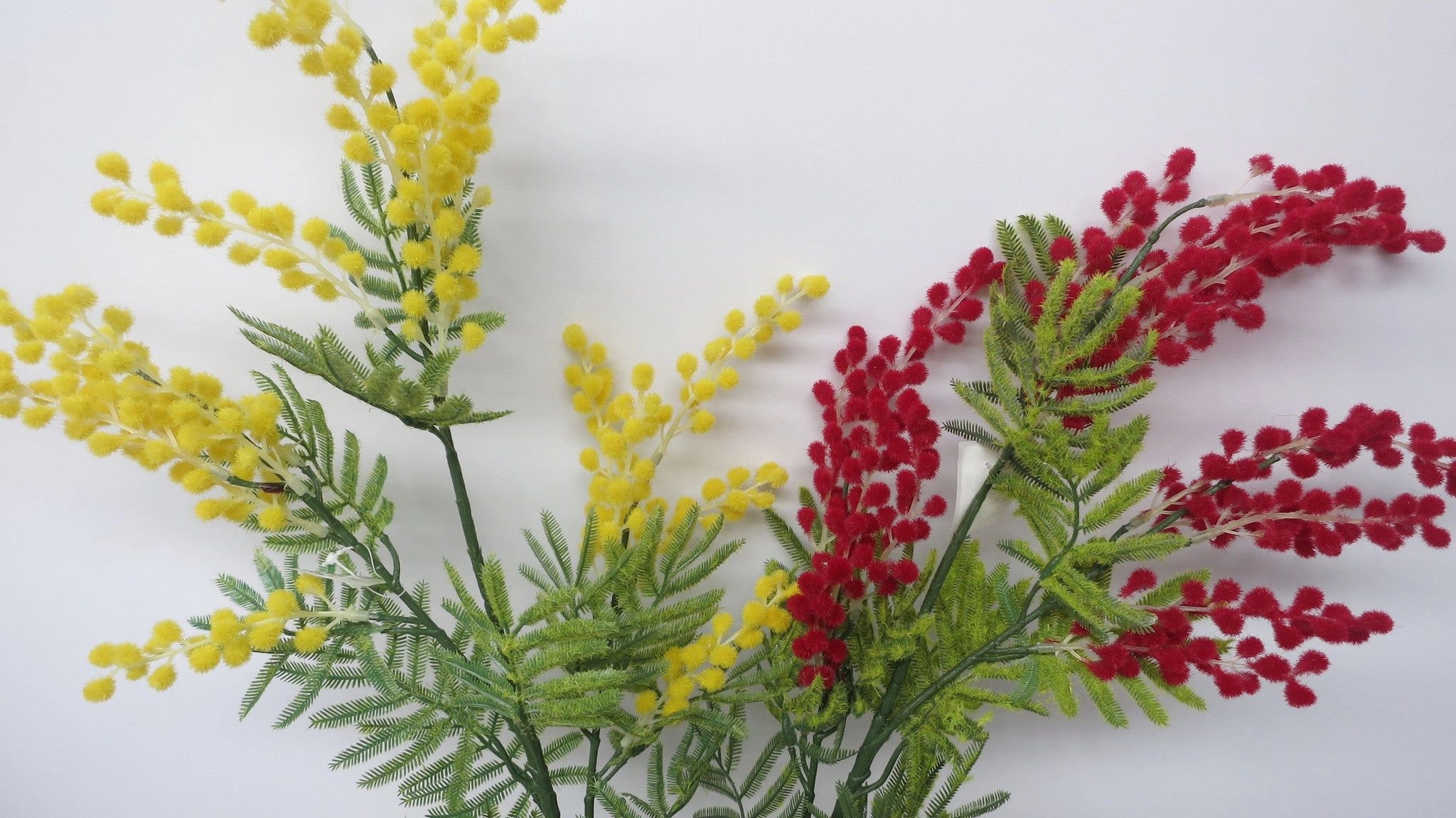 F0105 Wattle / Acacia Mimosa Spray 85cm Yellow / Red