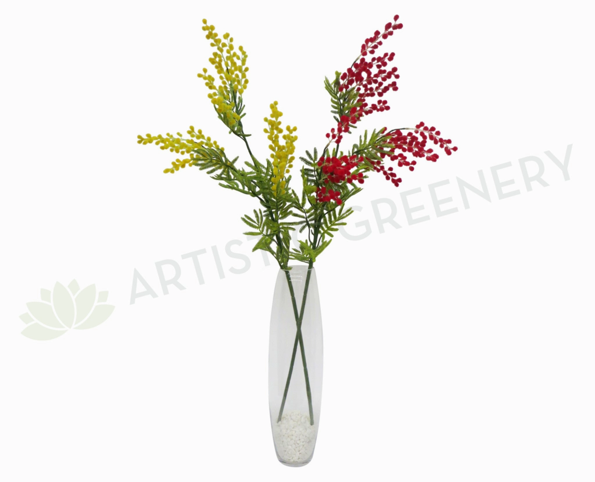 F0105 Wattle / Acacia Mimosa Spray 85cm Yellow / Red outdoor greenery  