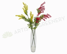 F0105 Wattle / Acacia Mimosa Spray 85cm Yellow / Red outdoor greenery  