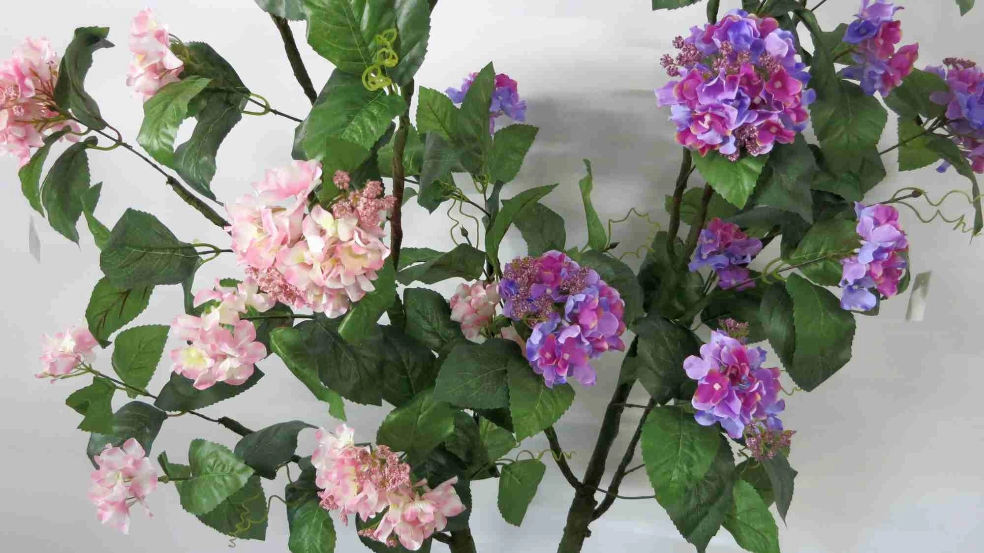 F0124 Hydrangea Branch with Leaves 144cm Purple