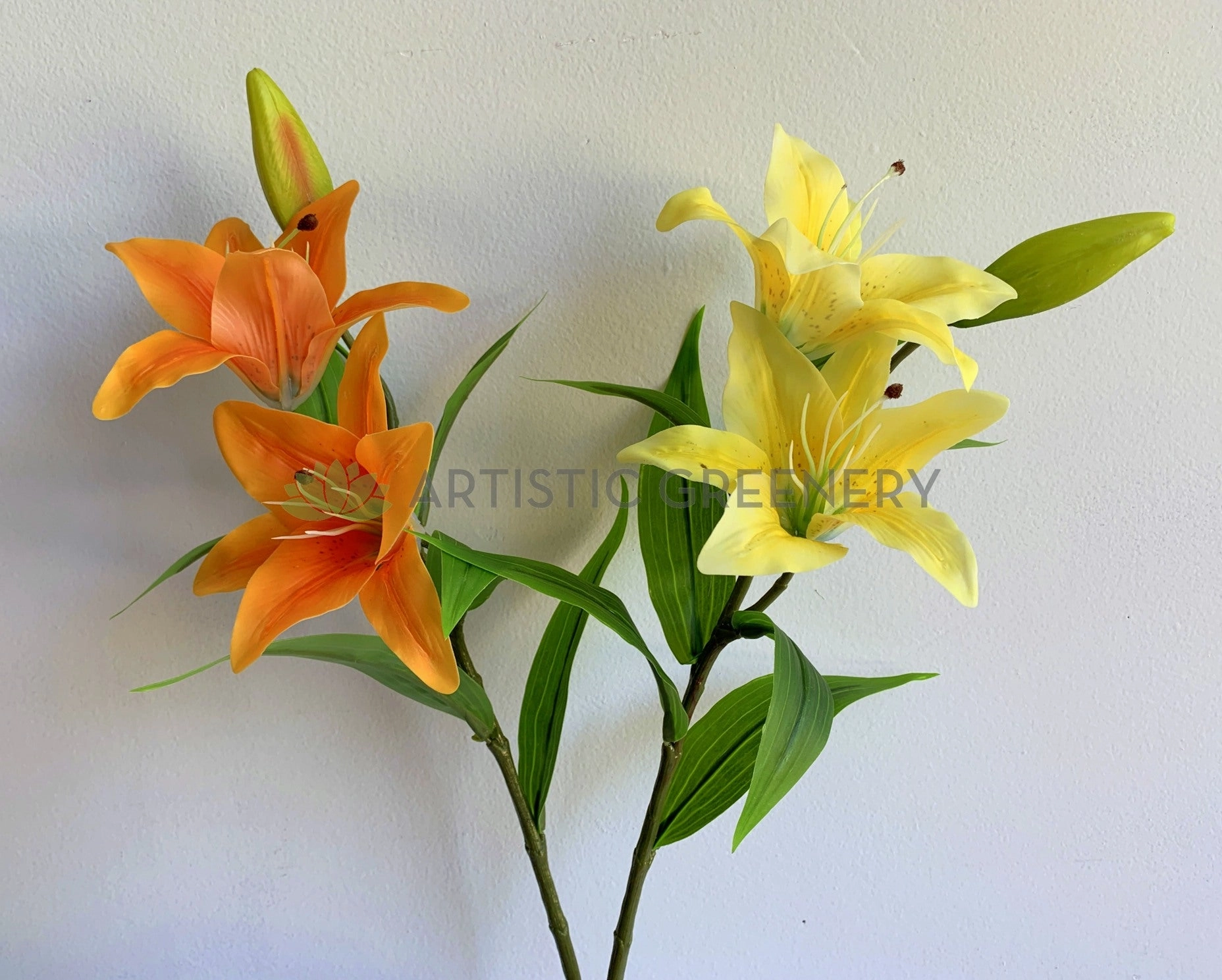 F0138L Oriental Lily Spray 74cm Orange / Yellow