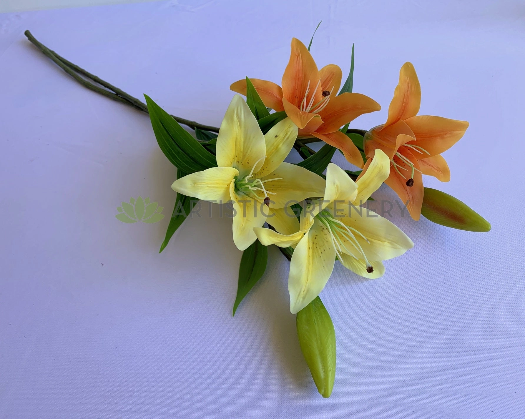 F0138L Oriental Lily Spray 74cm Orange / Yellow