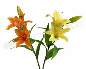 F0138L Oriental Lily Spray 74cm Orange / Yellow outdoor greenery  