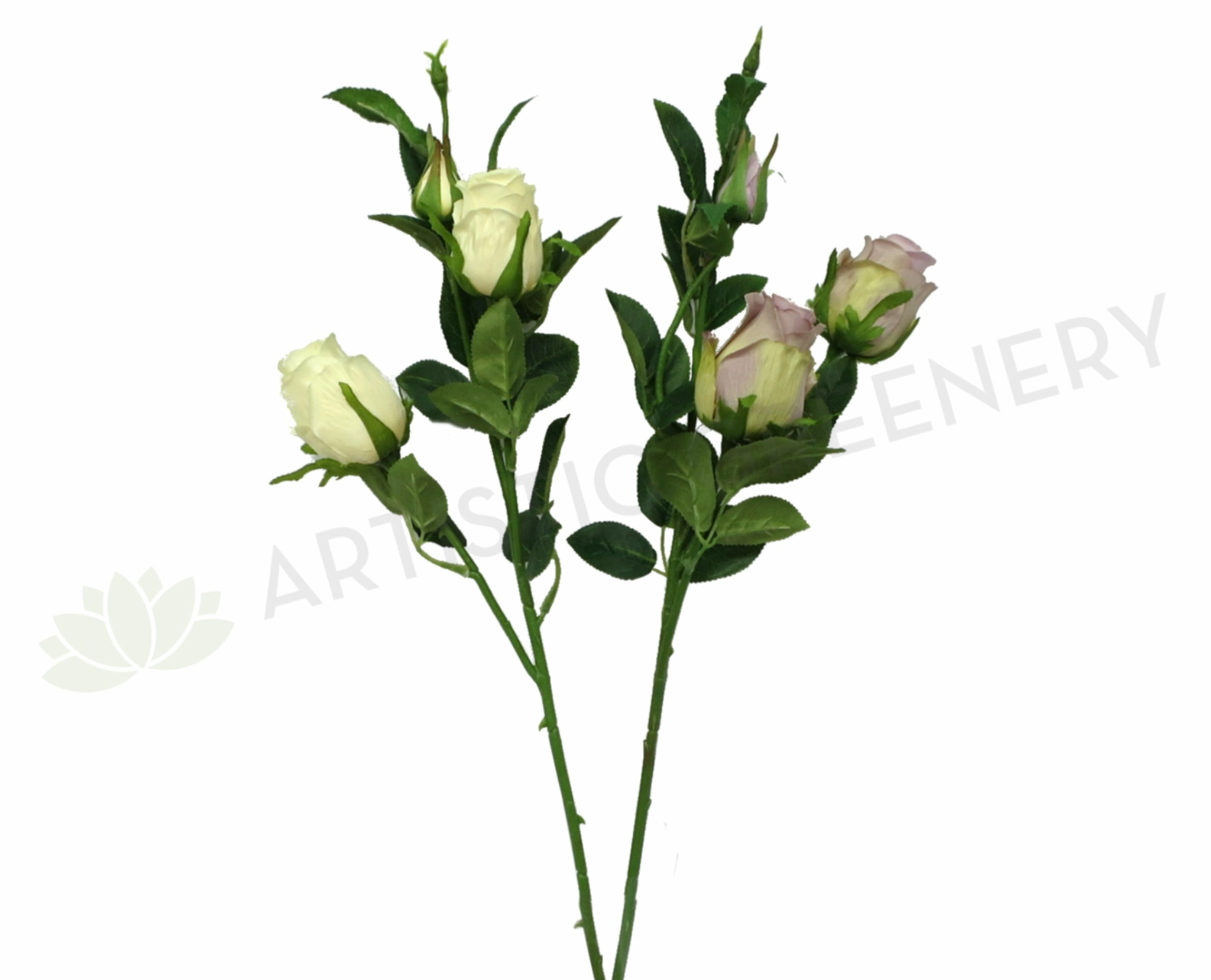 F0211 Half Open Rose Spray 66cm Cream / Mauve outdoor greenery  