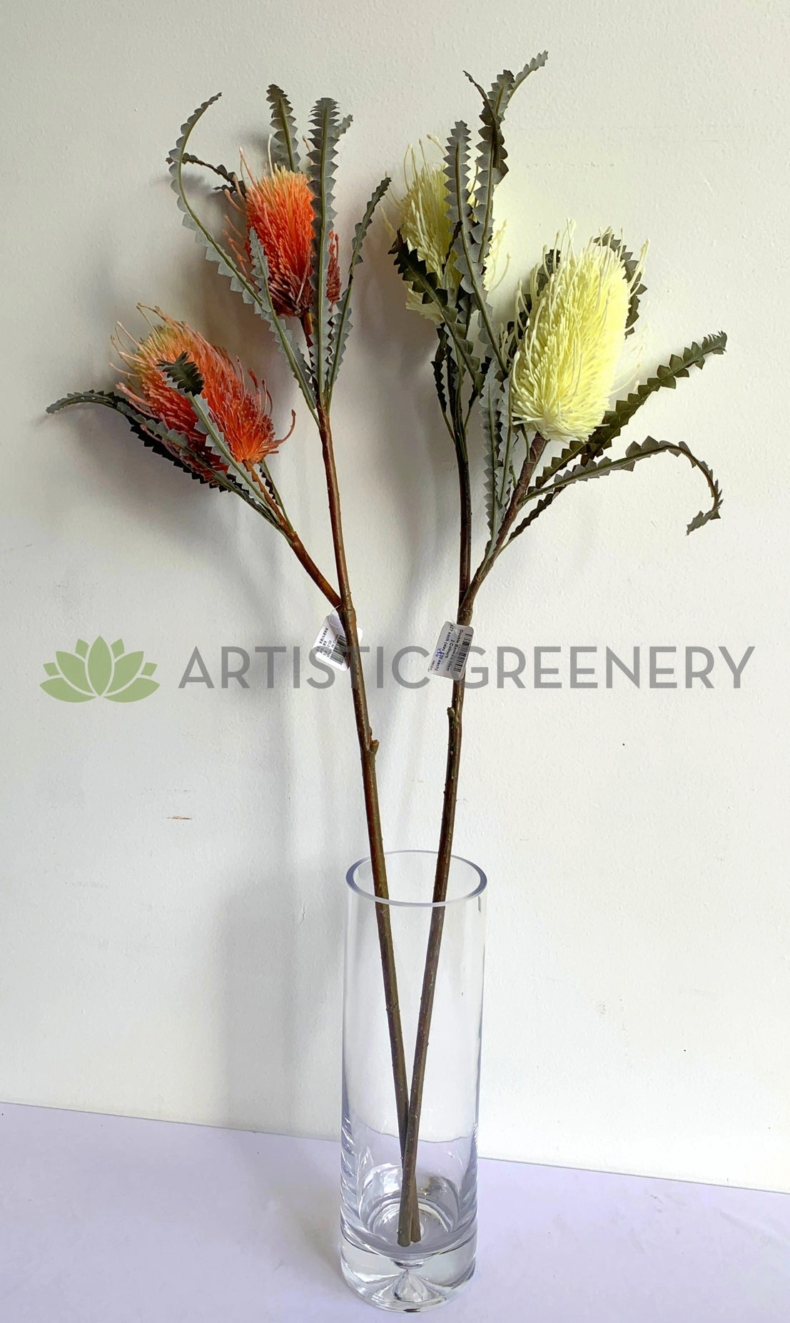 F0218-2 Banksia Stem 80cm White / Orange
