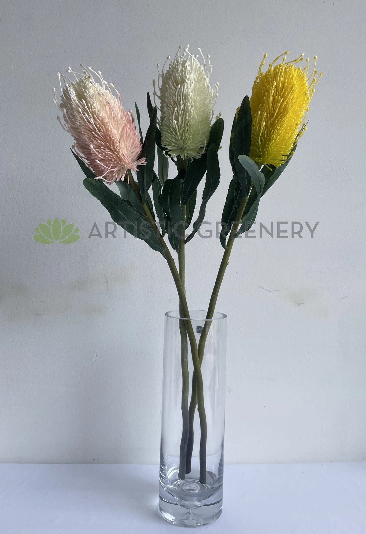 F0218-S85 Banksia Stem 60cm Light Pink & White / Light Green & White / Yellow