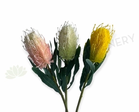 F0218-S85 Banksia Stem 60cm Light Pink & White / Light Green & White / Yellow outdoor greenery  