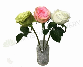 F0244  Single Rose Stem 33cm  Light Green / Pink / White indoor houseplants  