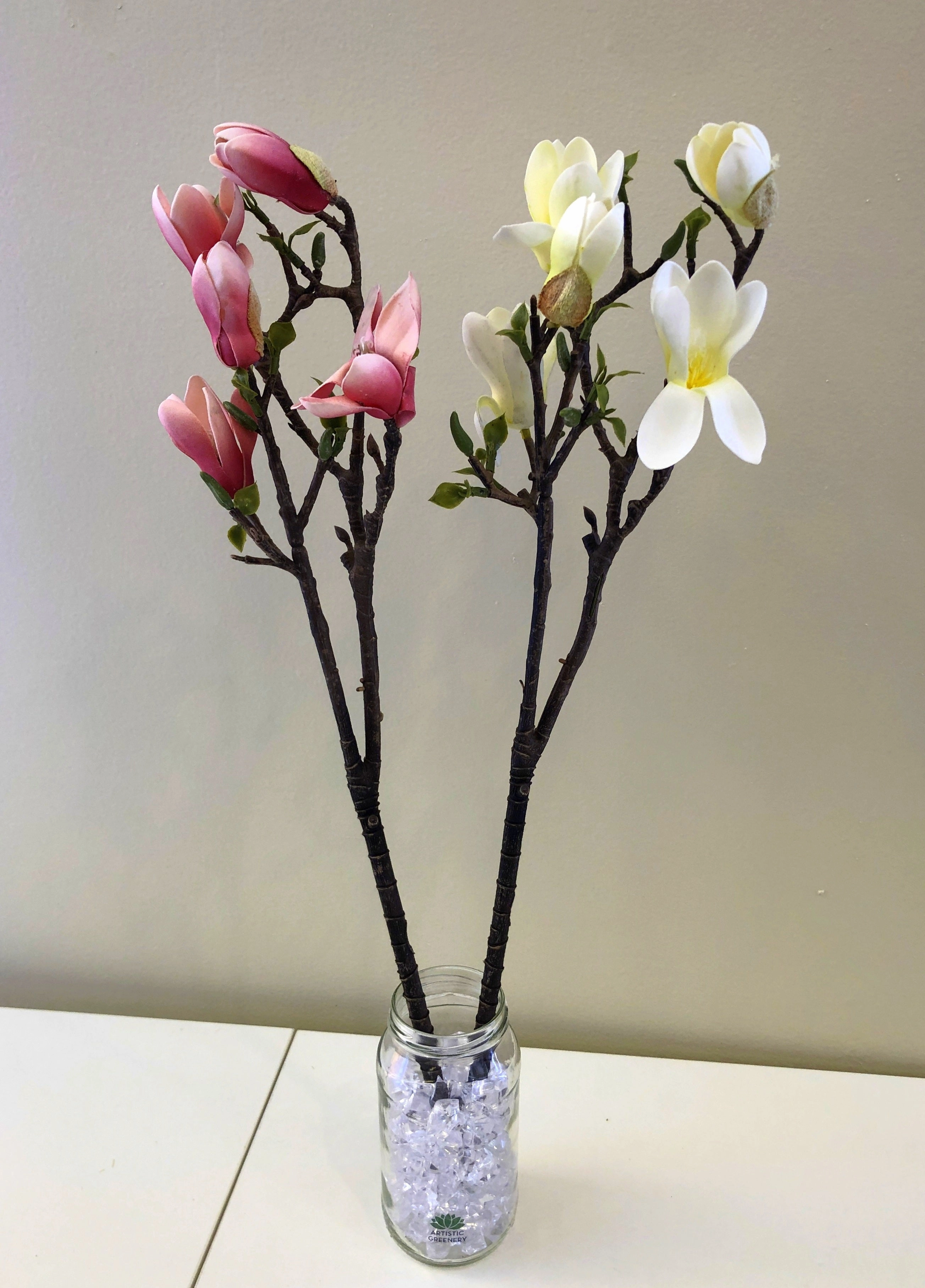 F0260 Small Magnolia Spray PU 52cm Pink / White