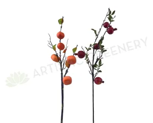 F0264 Artificial Persimmon  & F0265 Pomegranate Fruit Spray dried green plant  