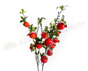 F0265 Pomegranate Fruit Spray 88cm Red / Orange dried green plant  