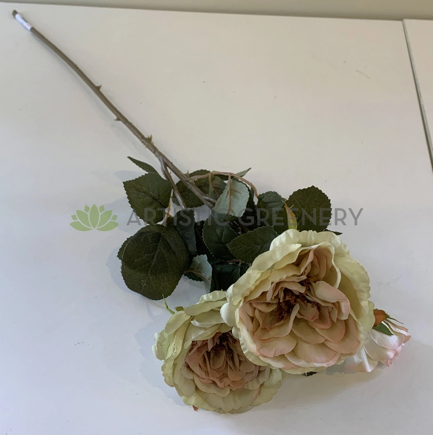 F0280 Rustic David Austin Rose Spray 60cm Blue / Cream / Pink / Light Pink