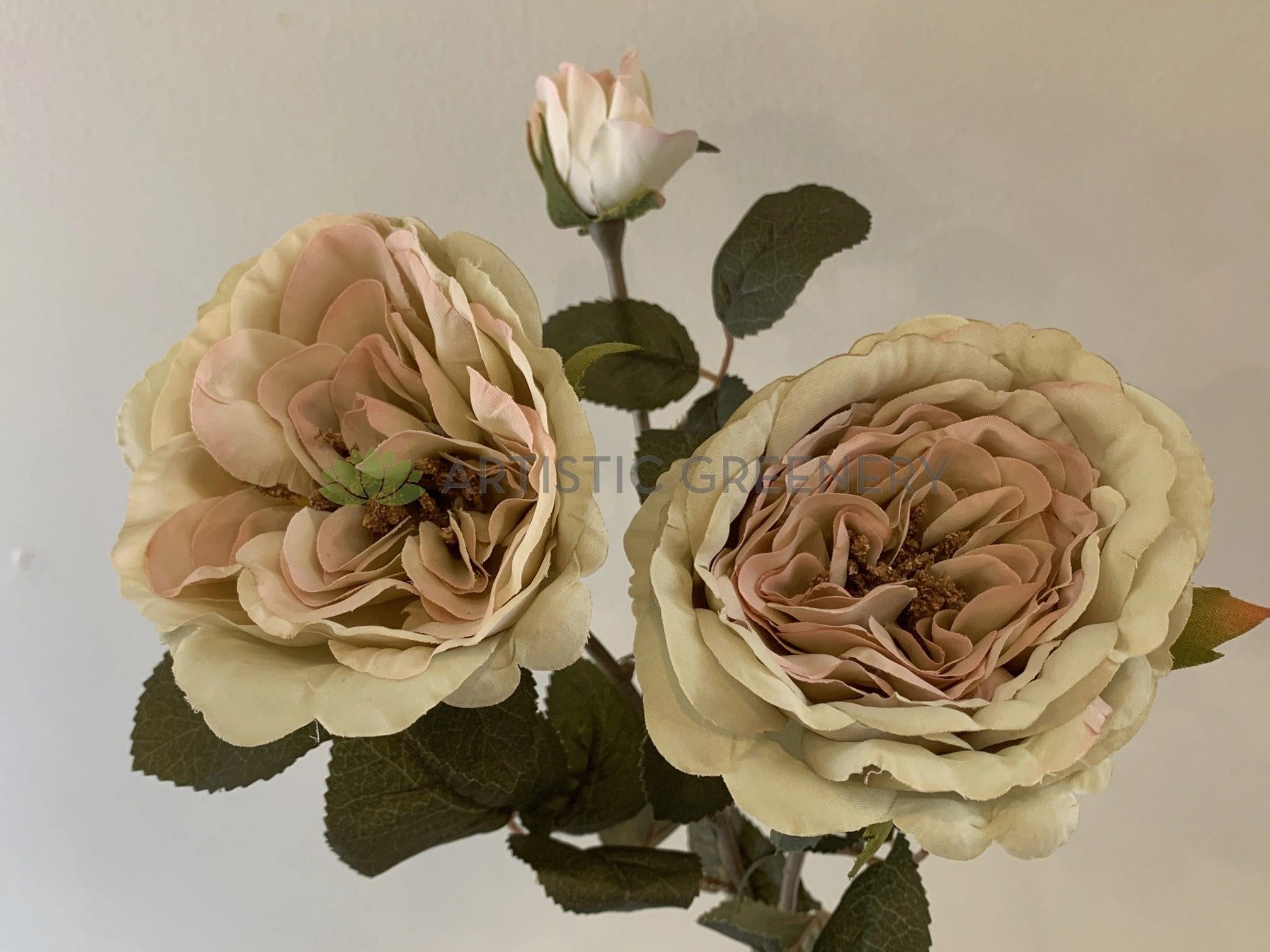 F0280 Rustic David Austin Rose Spray 60cm Blue / Cream / Pink / Light Pink