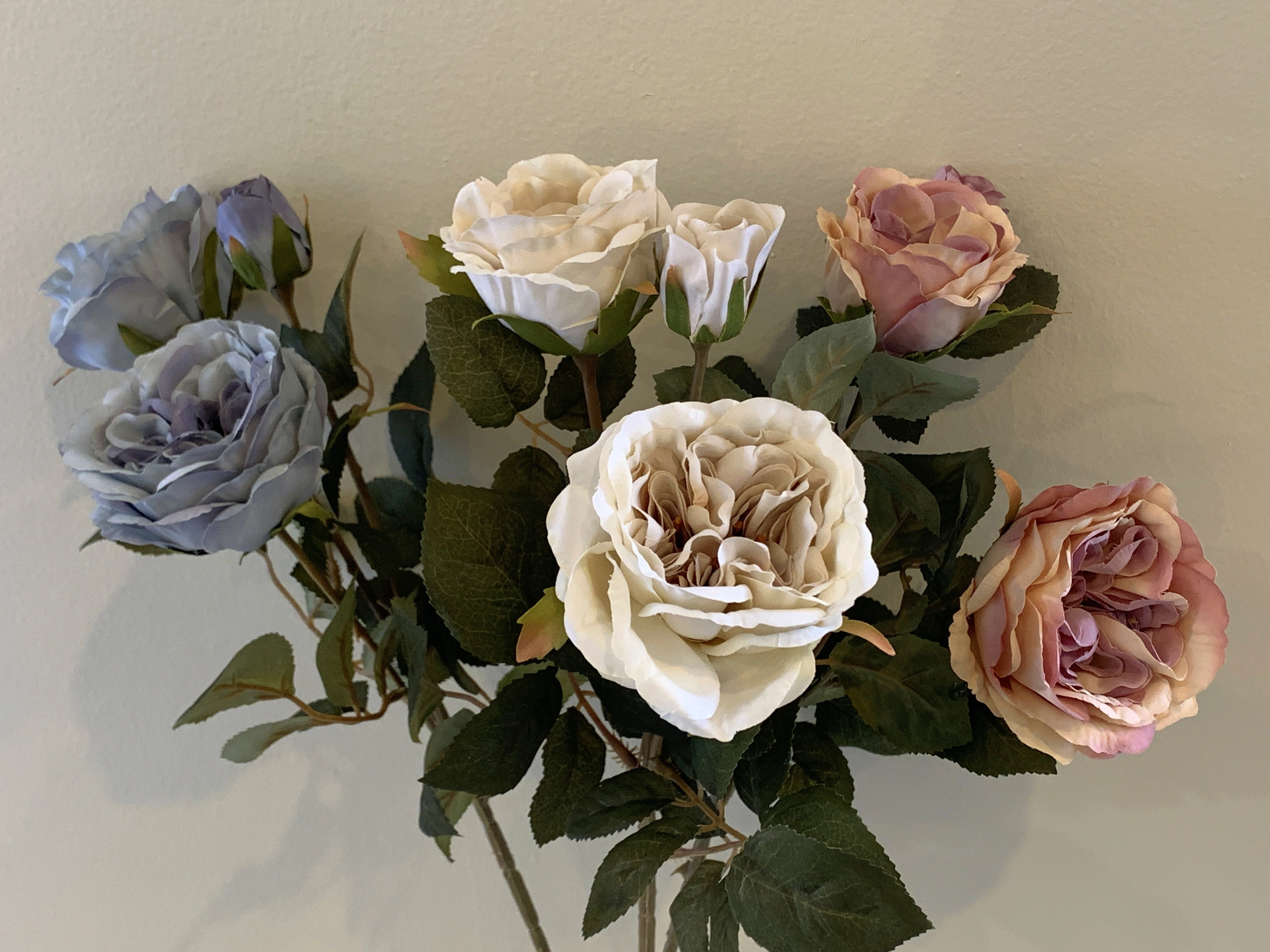 F0280 Rustic David Austin Rose Spray 60cm Blue / Cream / Pink / Light Pink