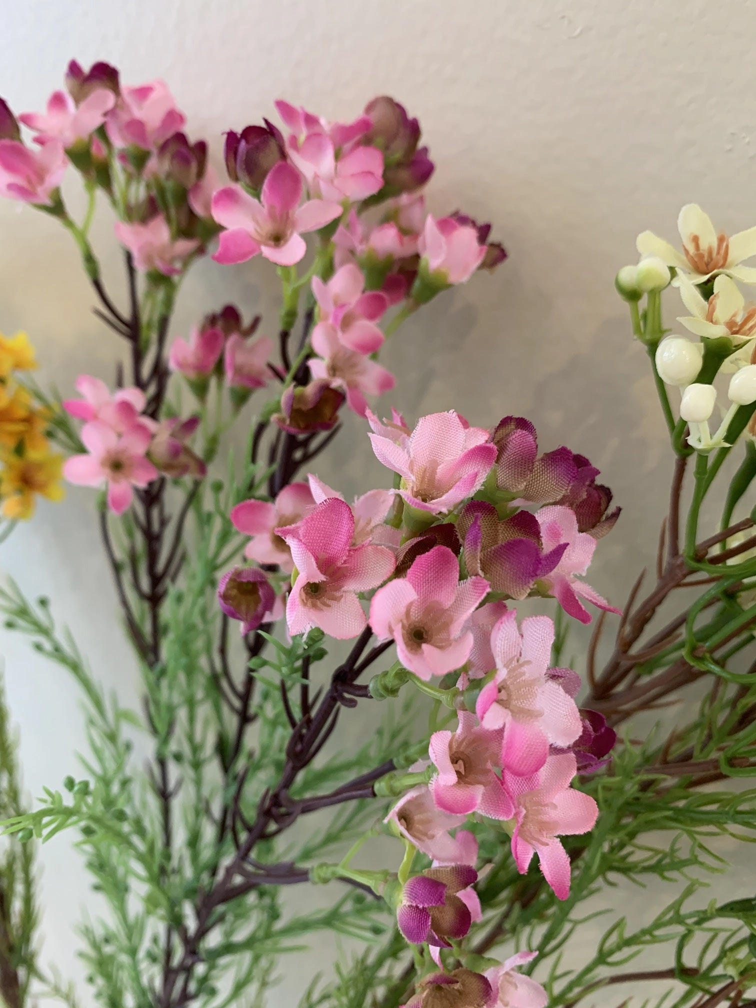 F0301 Wax Flower Spray 78cm Yellow / Pink / Cream