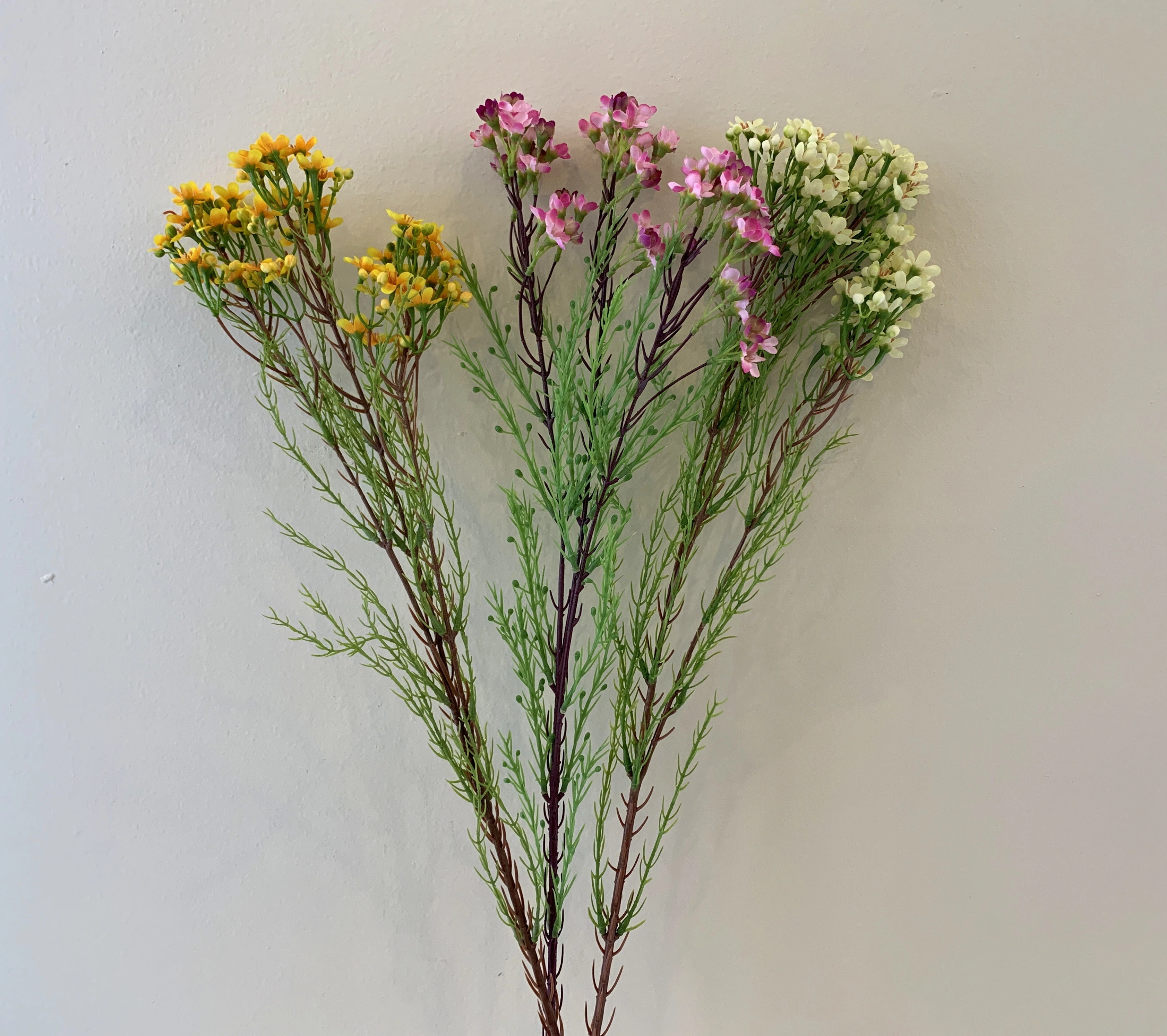 F0301 Wax Flower Spray 78cm Yellow / Pink / Cream