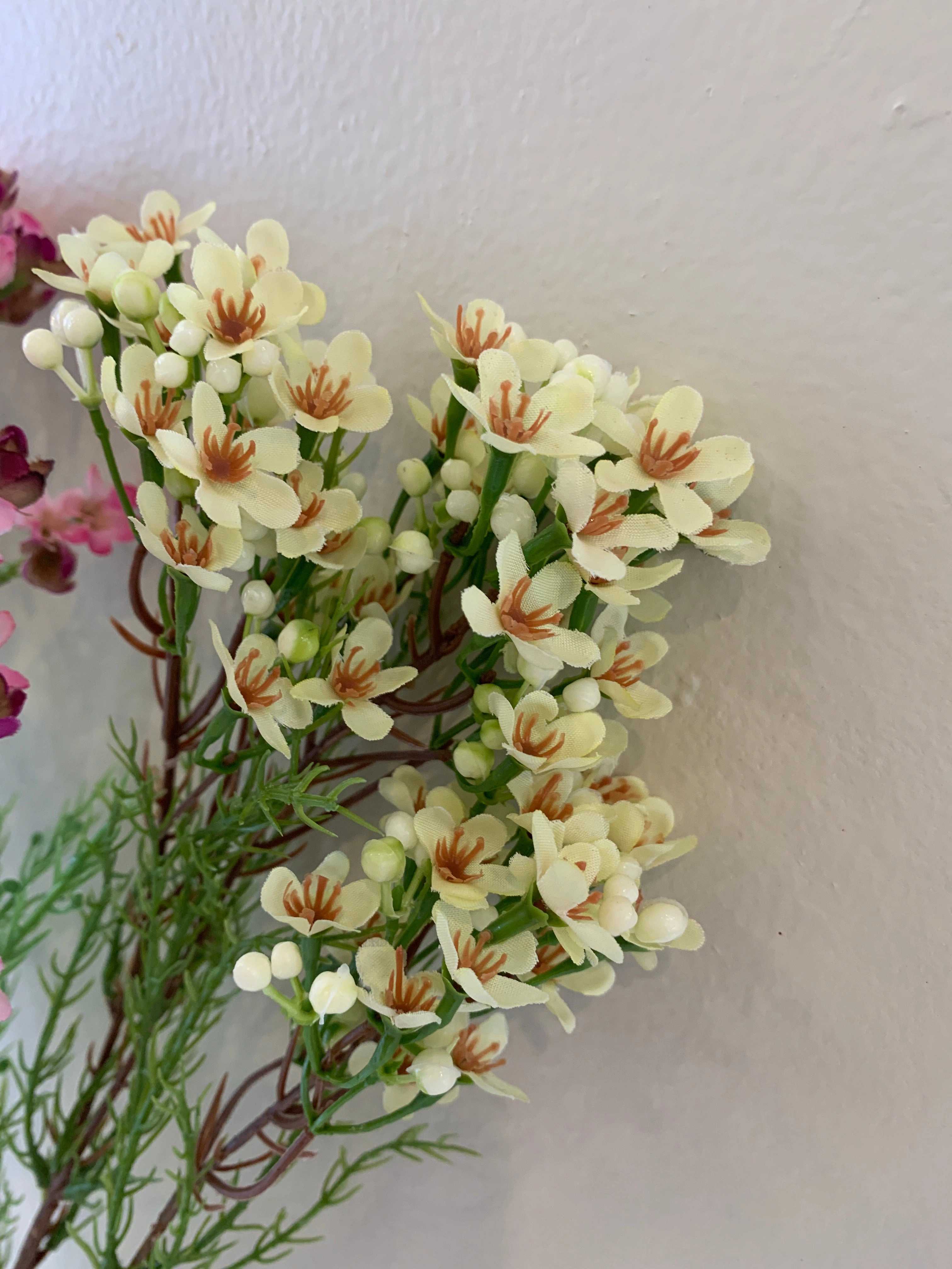 F0301 Wax Flower Spray 78cm Yellow / Pink / Cream