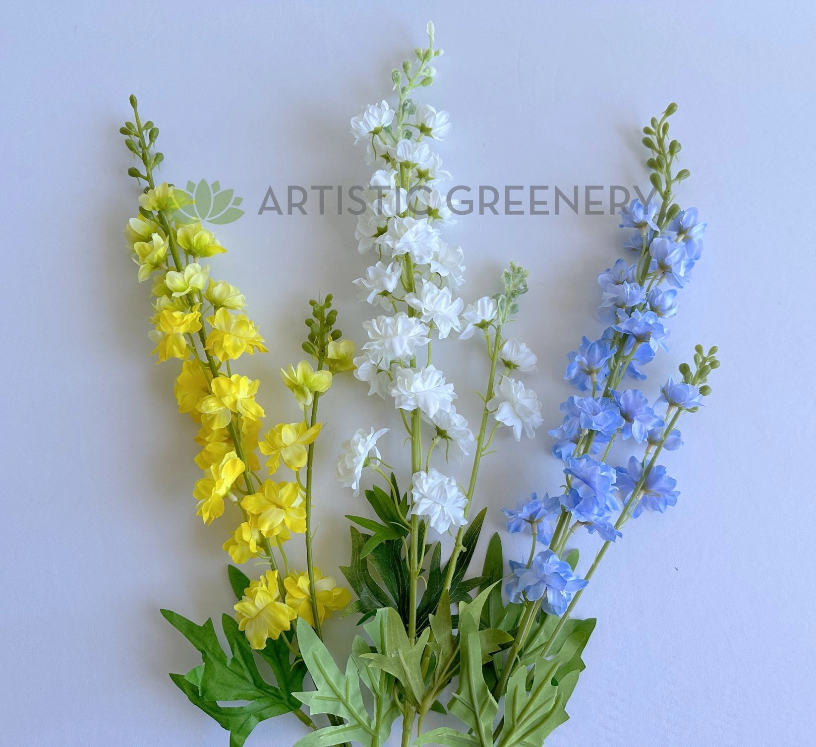 F0317-S91 Delphinium / Larkspur / Stock Flower Stem 84cm Yellow / White / Blue
