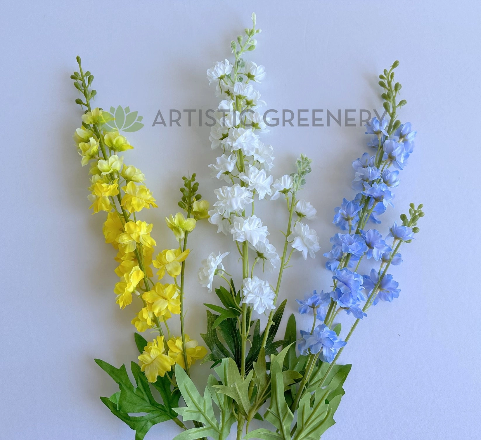 F0317-S91 Delphinium / Larkspur / Stock Flower Stem 84cm Yellow / White / Blue