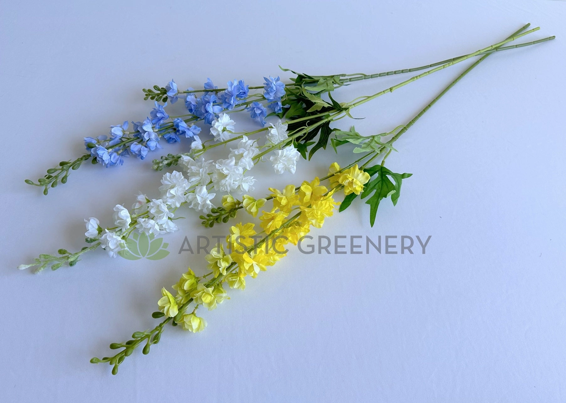 F0317-S91 Delphinium / Larkspur / Stock Flower Stem 84cm Yellow / White / Blue