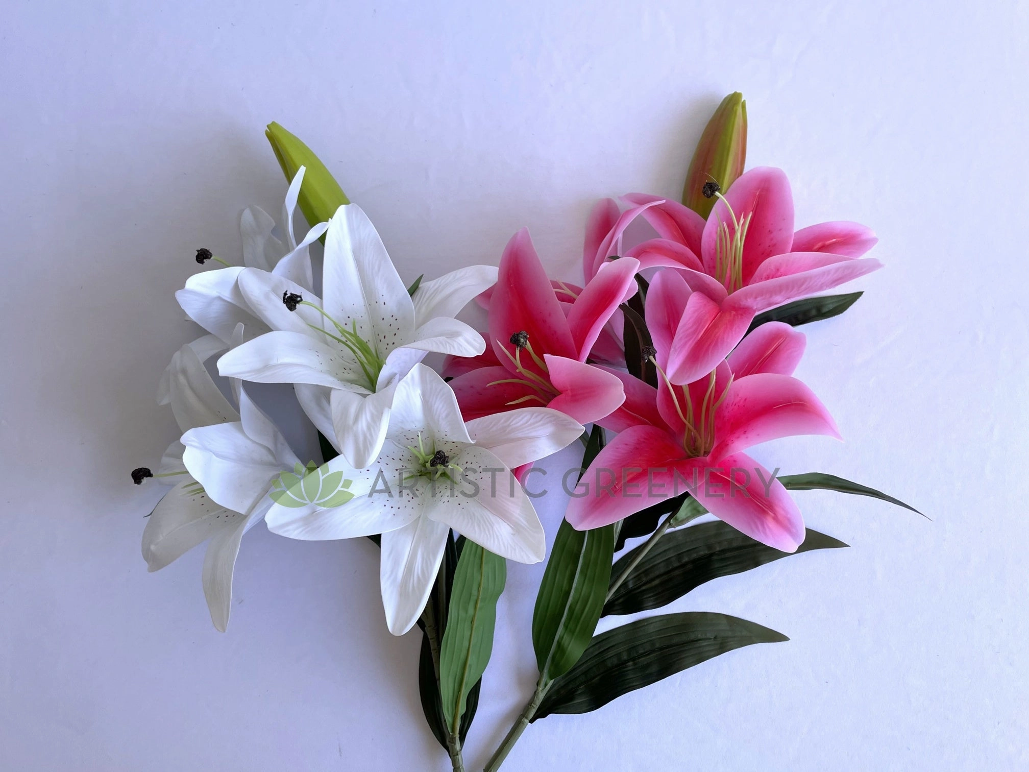 F0318L Oriental / Tiger Lily Spray 105cm (Large) White / Pink
