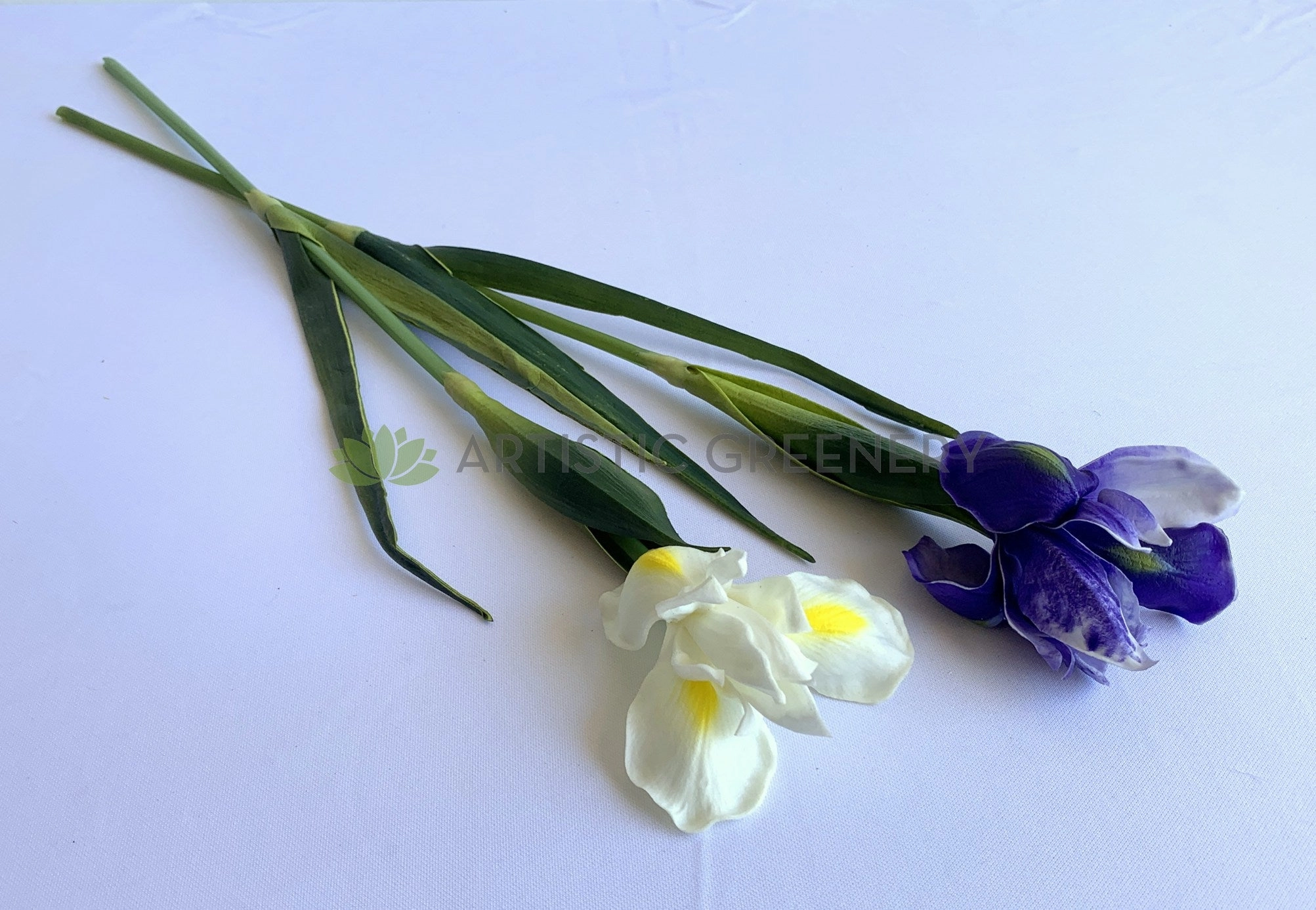 F0326 Dutch Iris Stem 60cm Purple / White (Real Touch Quality)
