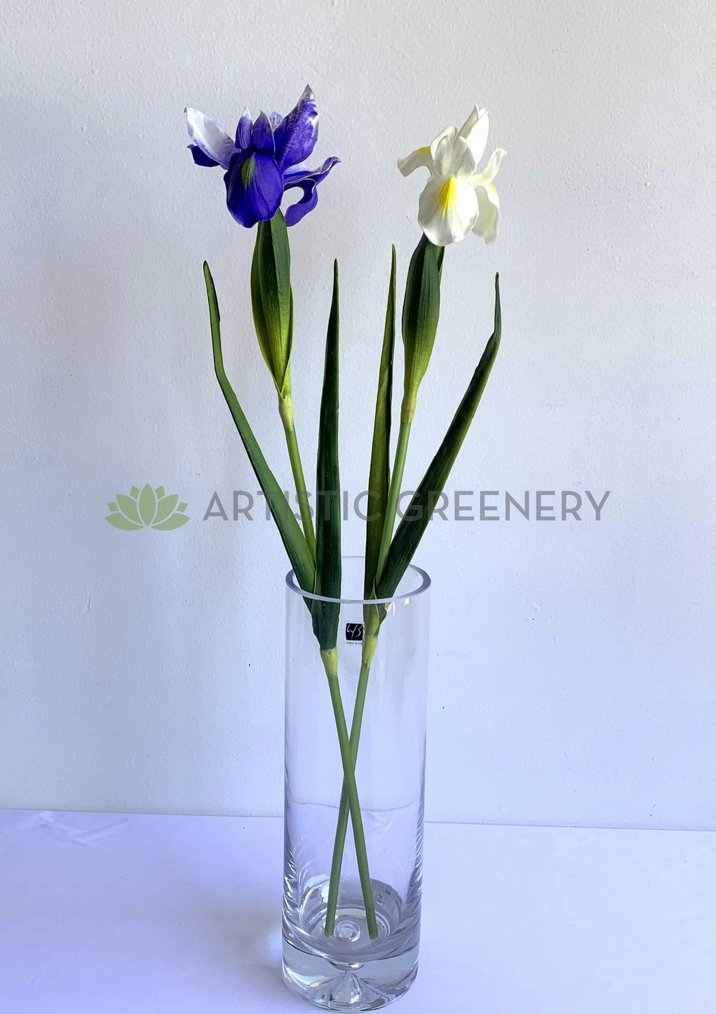 F0326 Dutch Iris Stem 60cm Purple / White (Real Touch Quality)