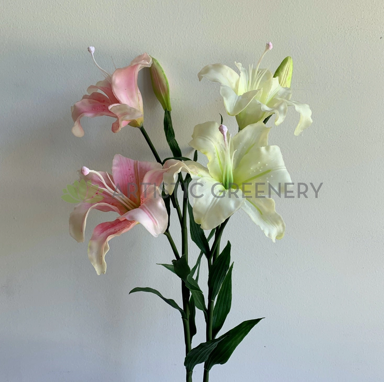 F0329 Tiger Lily Spray ( Latex ) 86cm Light Pink / White