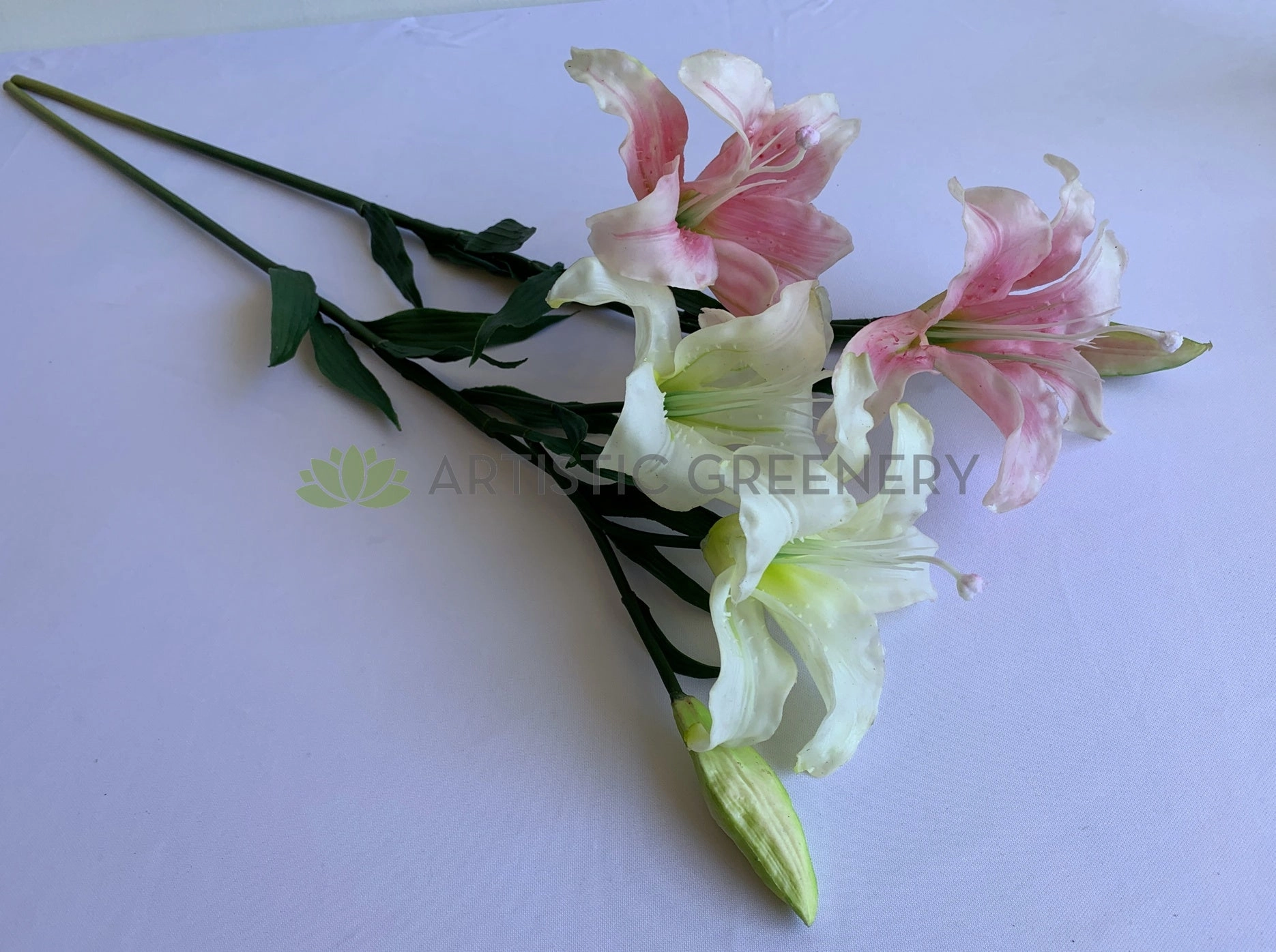 F0329 Tiger Lily Spray ( Latex ) 86cm Light Pink / White
