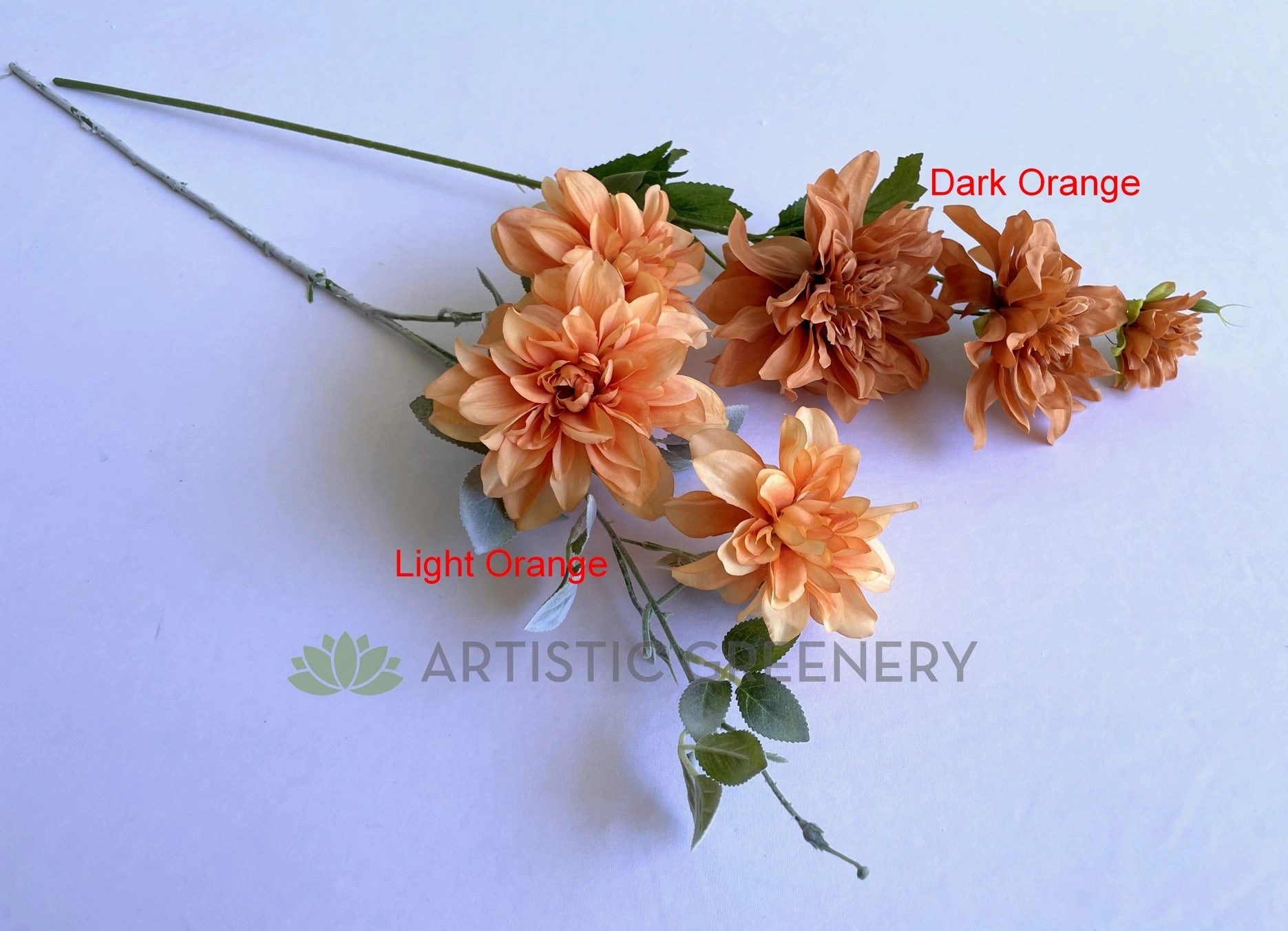 F0345 Dahlia Spray 73cm Light Orange / Dark Orange