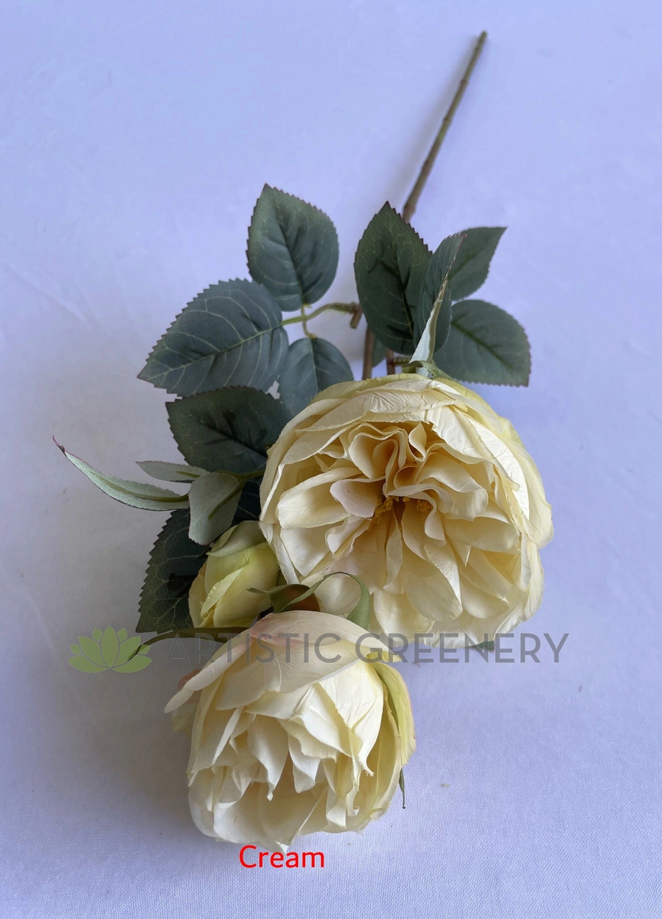 F0378 Rustic David Austin Rose Spray 56cm Cream / Pink