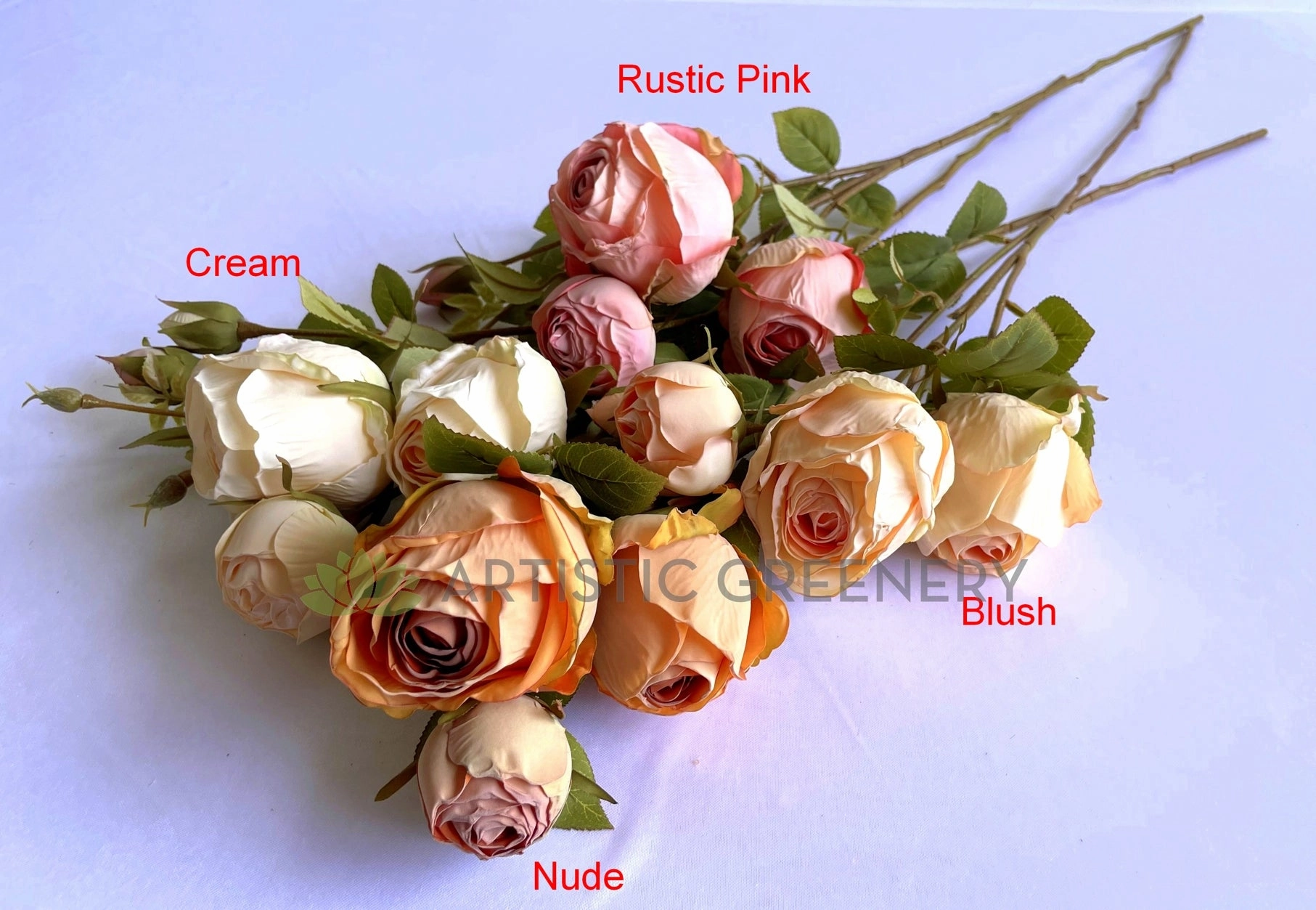 F0379 Rustic Cabbage Rose Spray 64cm Available in 4 Colours