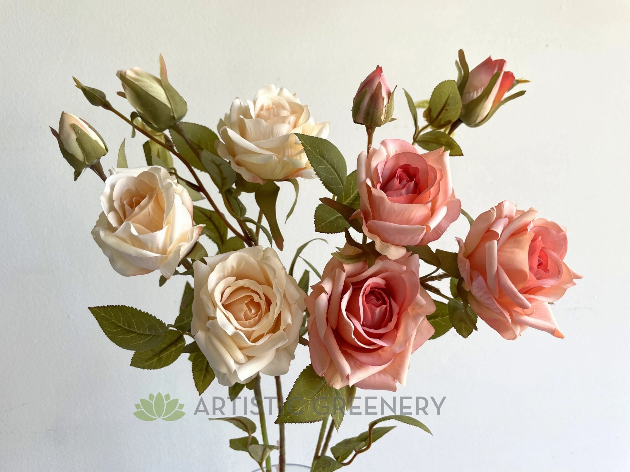 F0380 Rustic Style Rose Spray 65cm Cream / Pink
