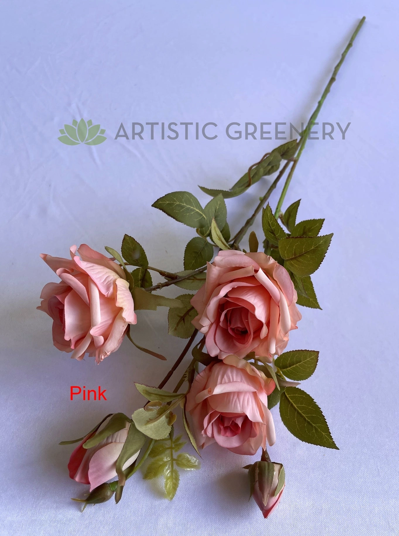 F0380 Rustic Style Rose Spray 65cm Cream / Pink