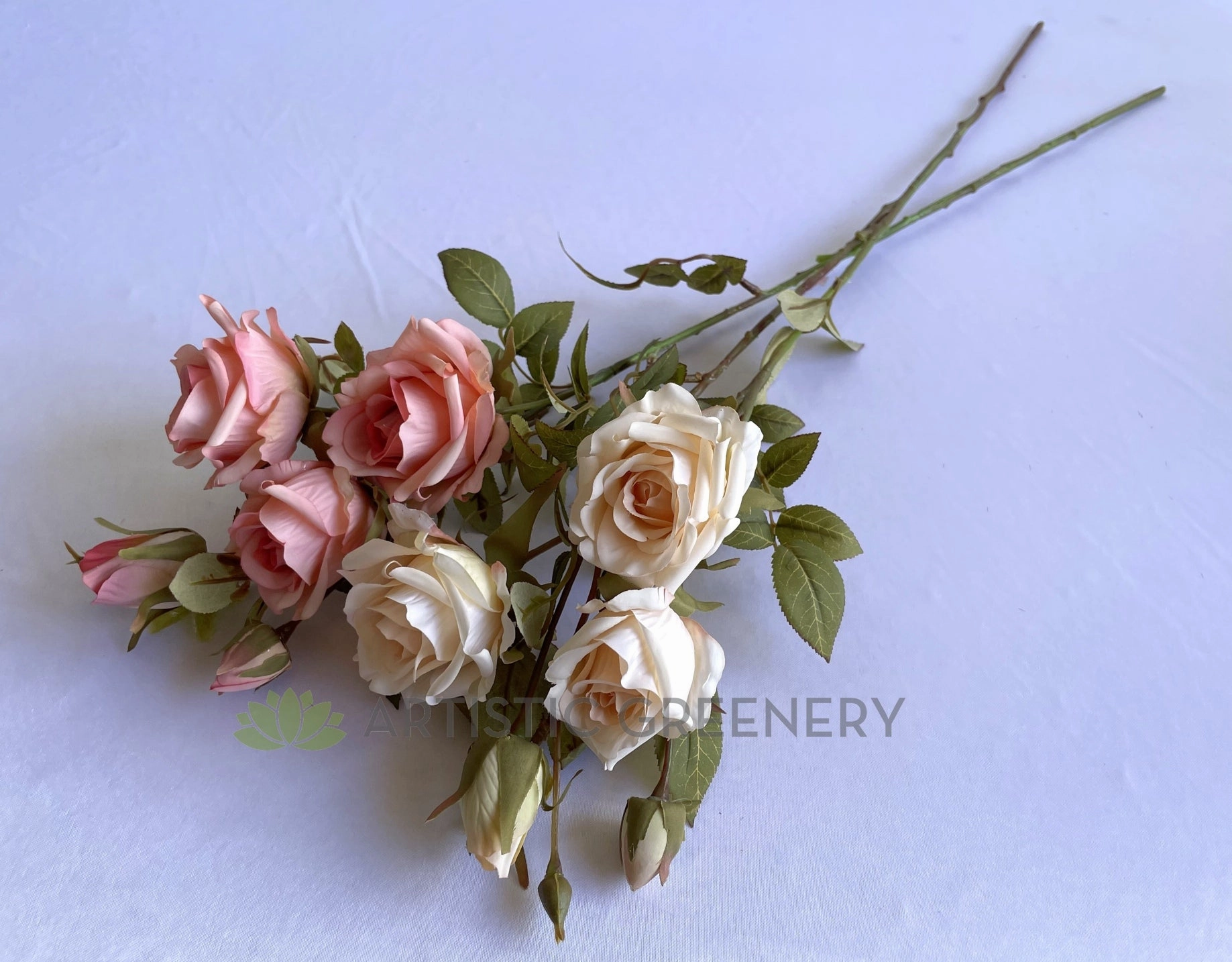 F0380 Rustic Style Rose Spray 65cm Cream / Pink