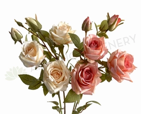 F0380 Rustic Style Rose Spray 65cm Cream / Pink indoor houseplants  