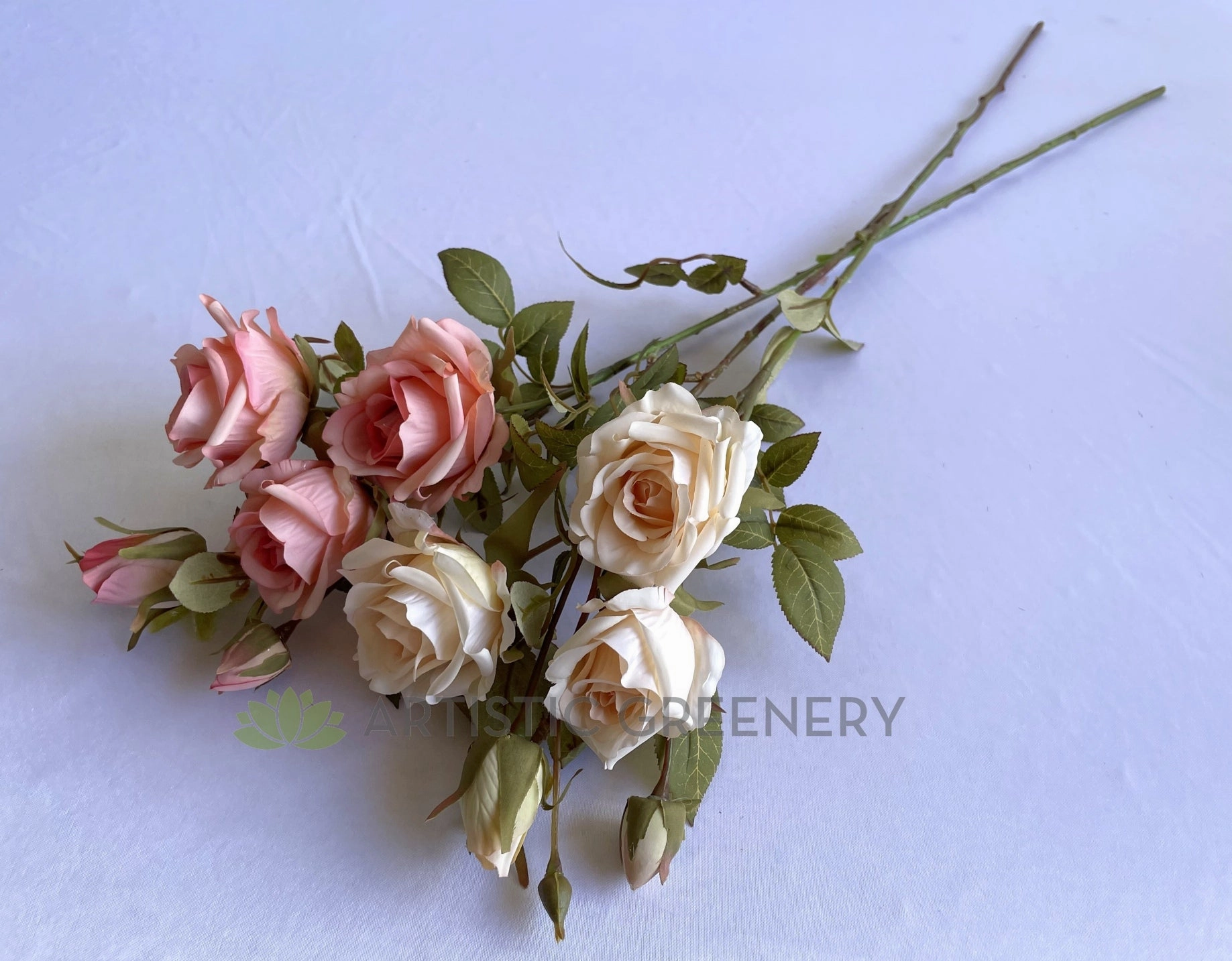 F0380 Rustic Style Rose Spray 65cm Cream / Pink
