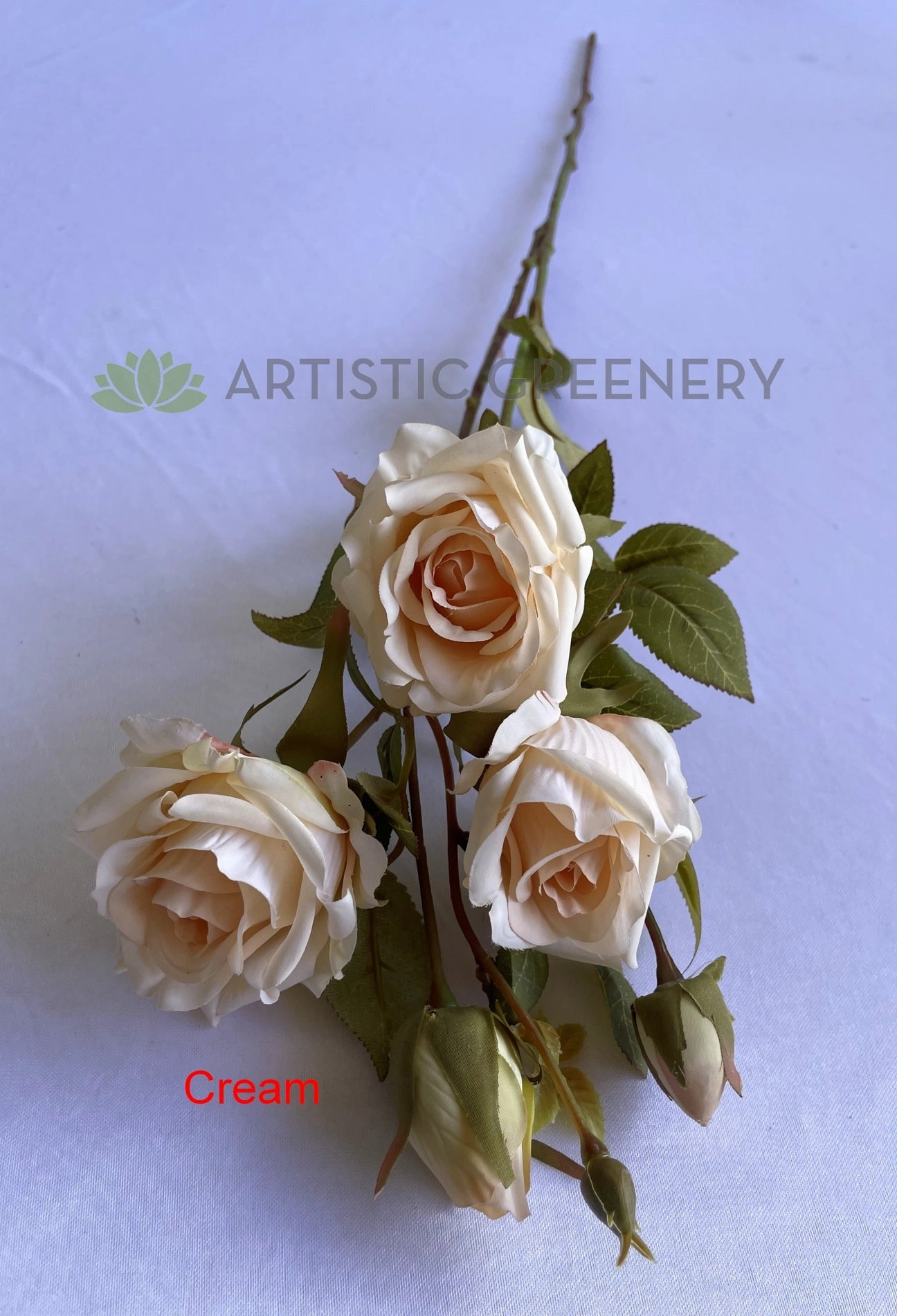 F0380 Rustic Style Rose Spray 65cm Cream / Pink