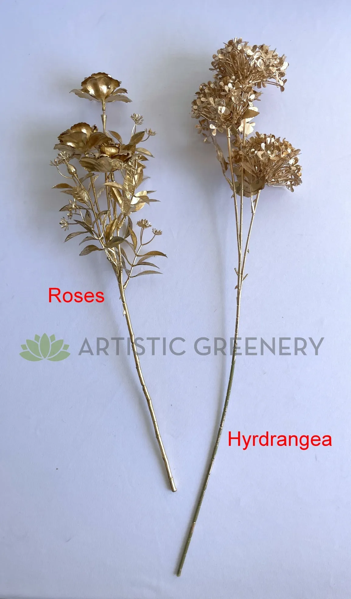 F0389 Gold Rose Spray 53cm & F0388 Gold Hydrangea Spray 66cm