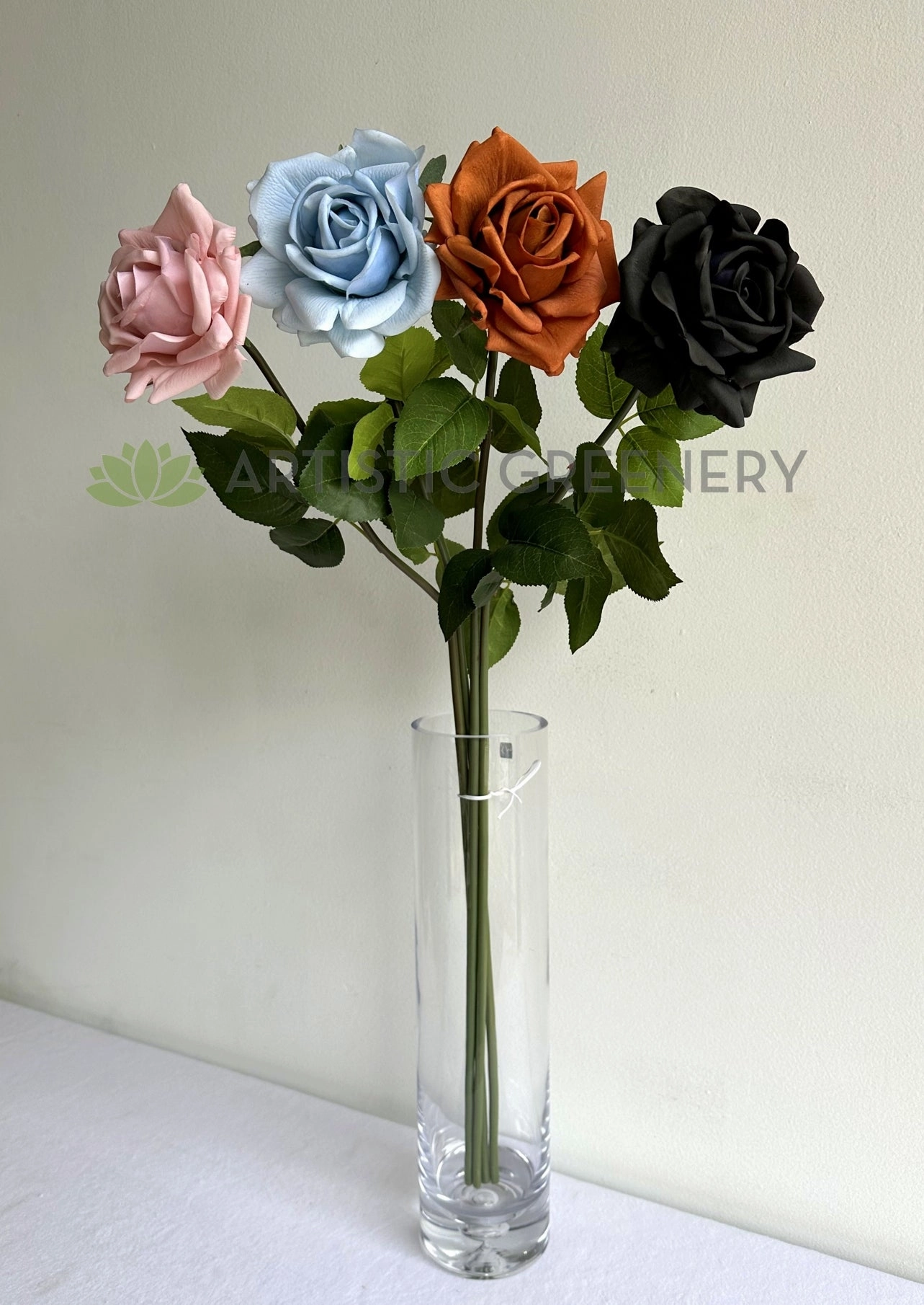 F0391 Latex Single Rose Stem (Open) 75cm Pink / Light Blue / Brown / Black