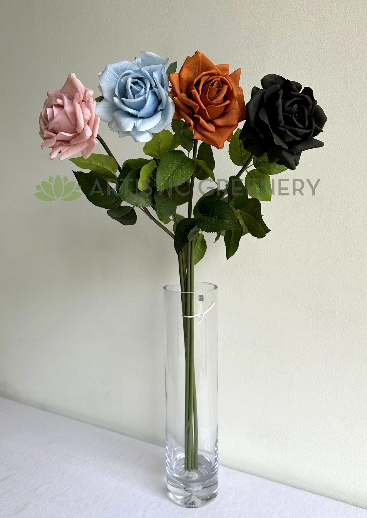 F0391 Latex Single Rose Stem (Open) 75cm Pink / Light Blue / Brown / Black