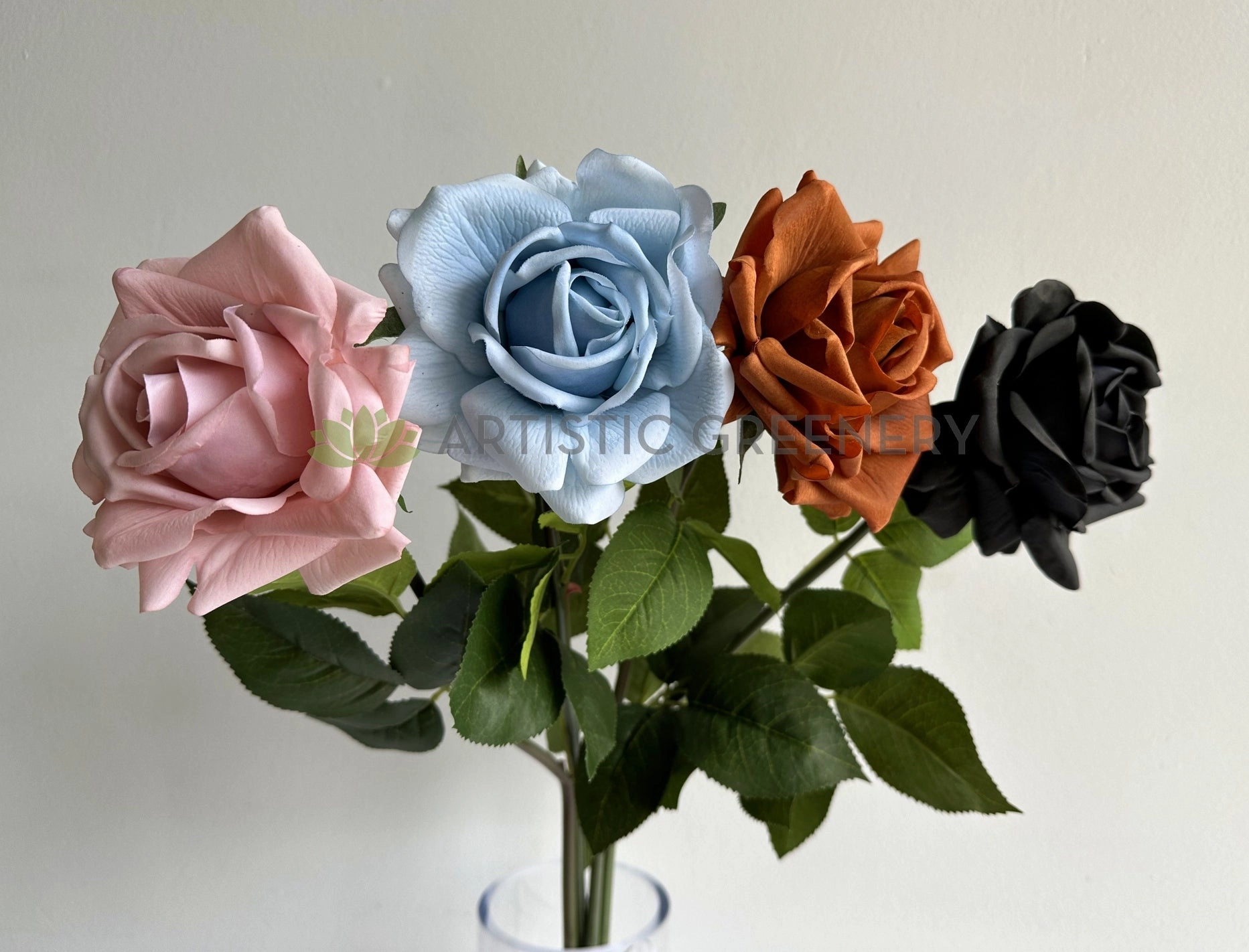 F0391 Latex Single Rose Stem (Open) 75cm Pink / Light Blue / Brown / Black