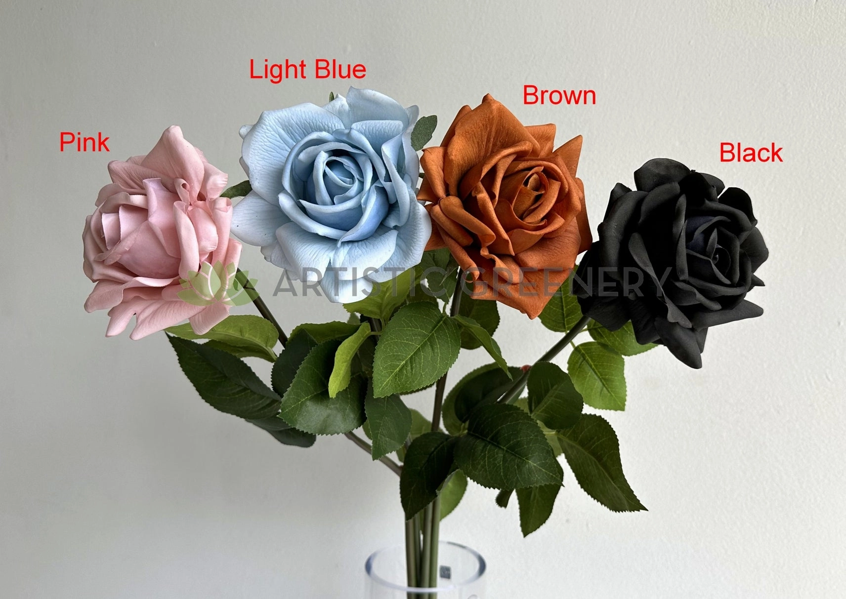 F0391 Latex Single Rose Stem (Open) 75cm Pink / Light Blue / Brown / Black