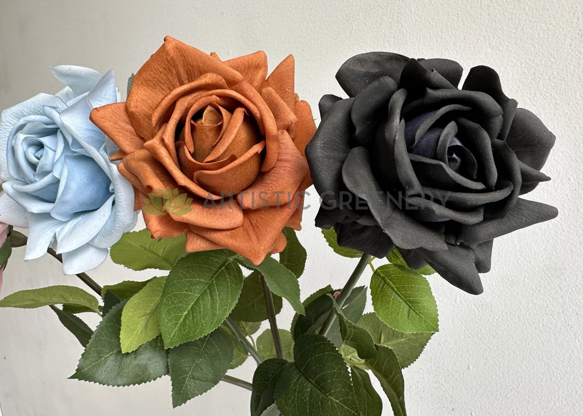 F0391 Latex Single Rose Stem (Open) 75cm Pink / Light Blue / Brown / Black