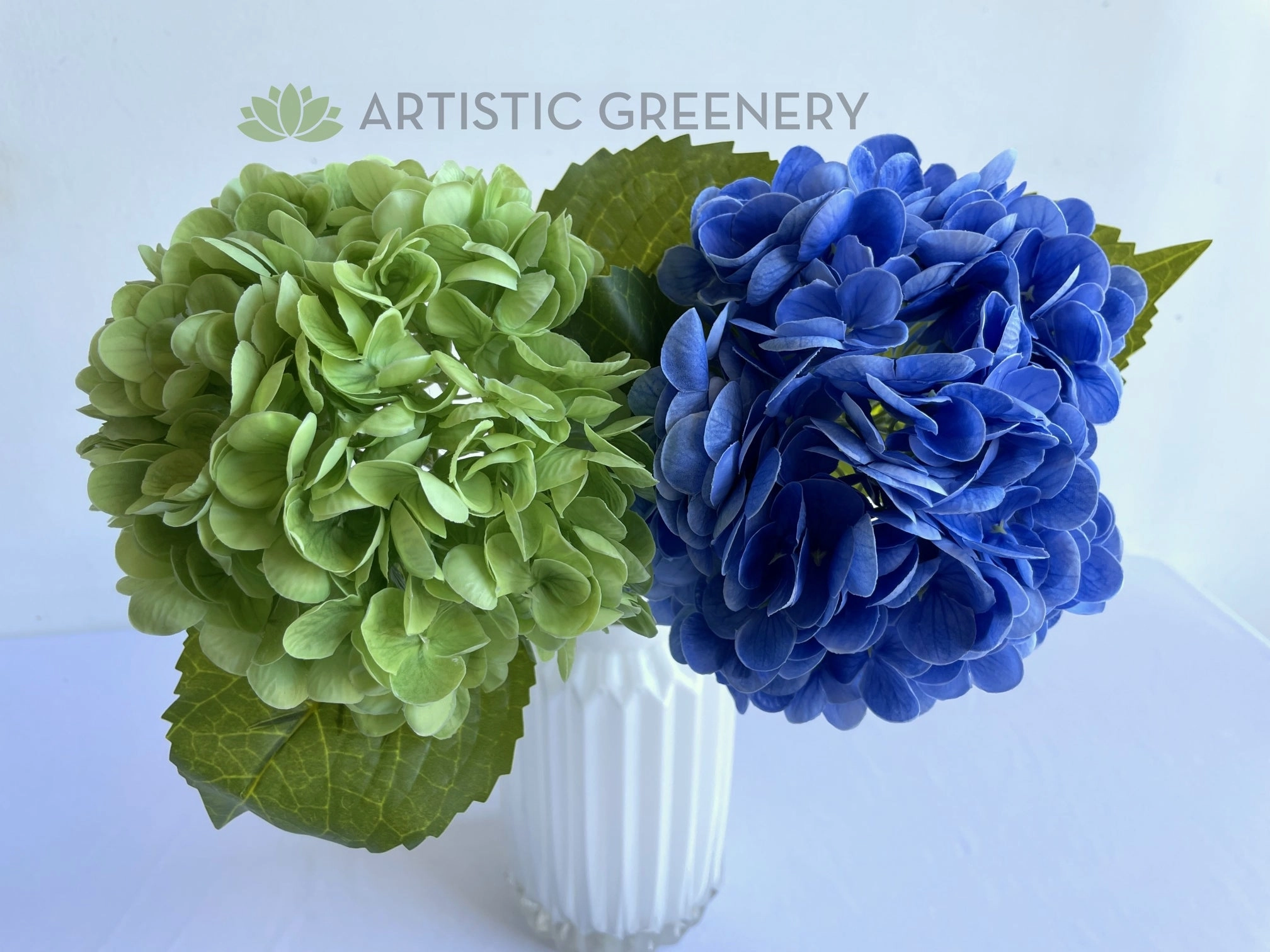 F0395 Hydrangea Stem (Real Touch) 50cm Light Green / Blue
