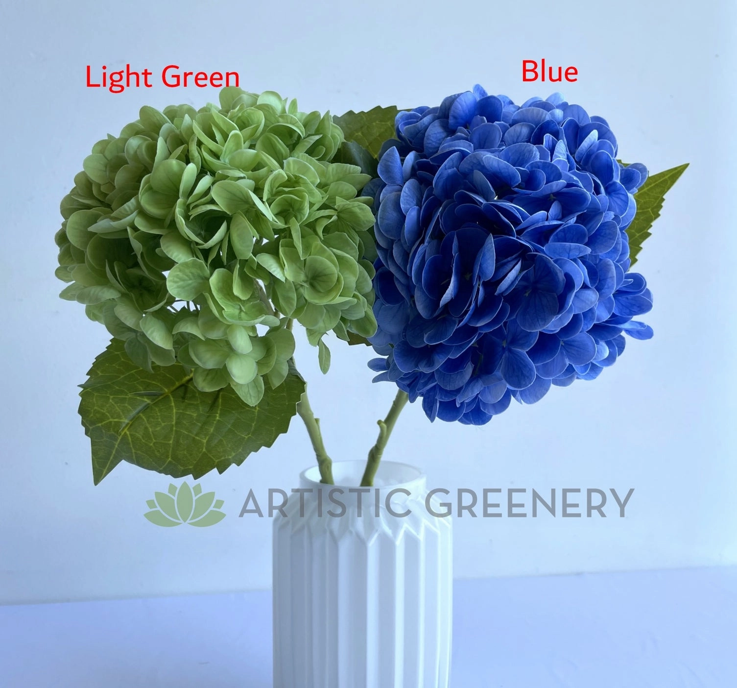 F0395 Hydrangea Stem (Real Touch) 50cm Light Green / Blue