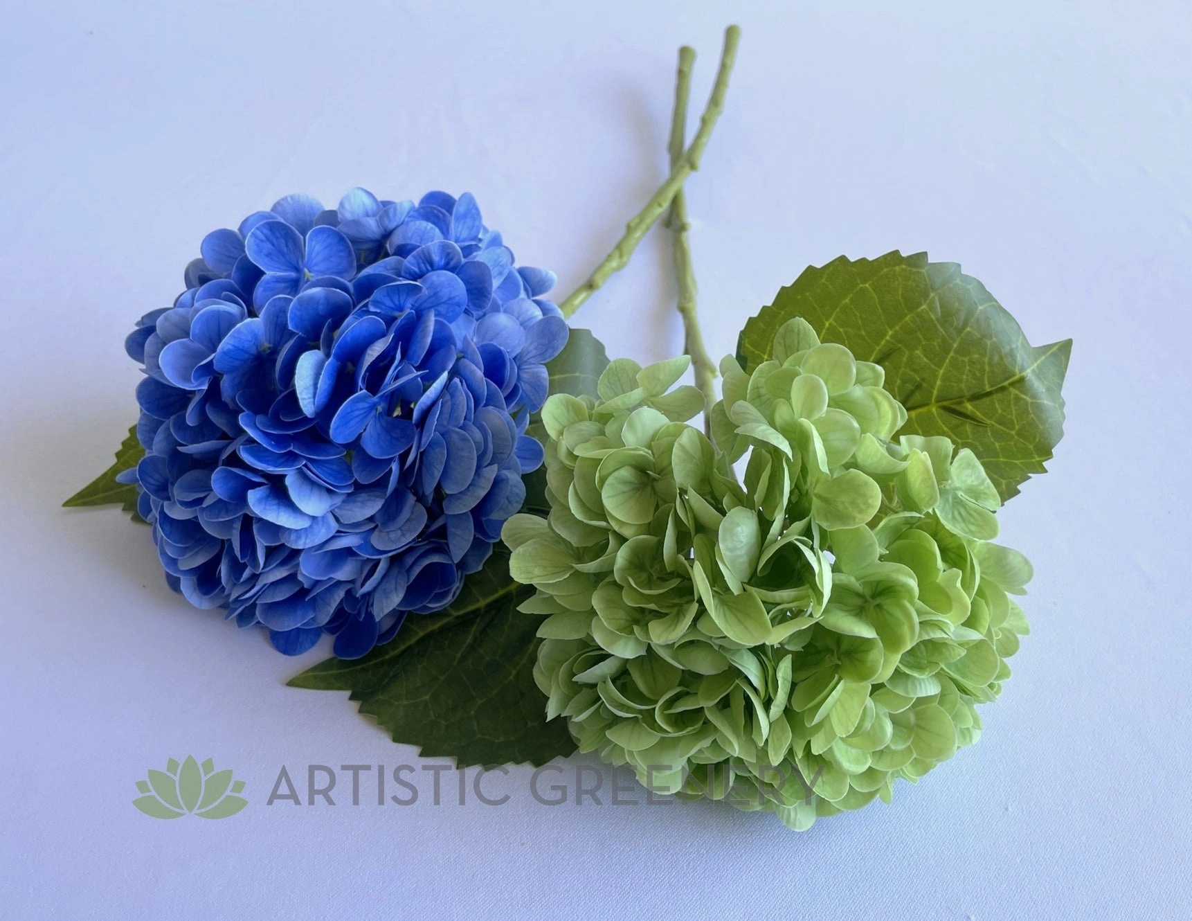 F0395 Hydrangea Stem (Real Touch) 50cm Light Green / Blue