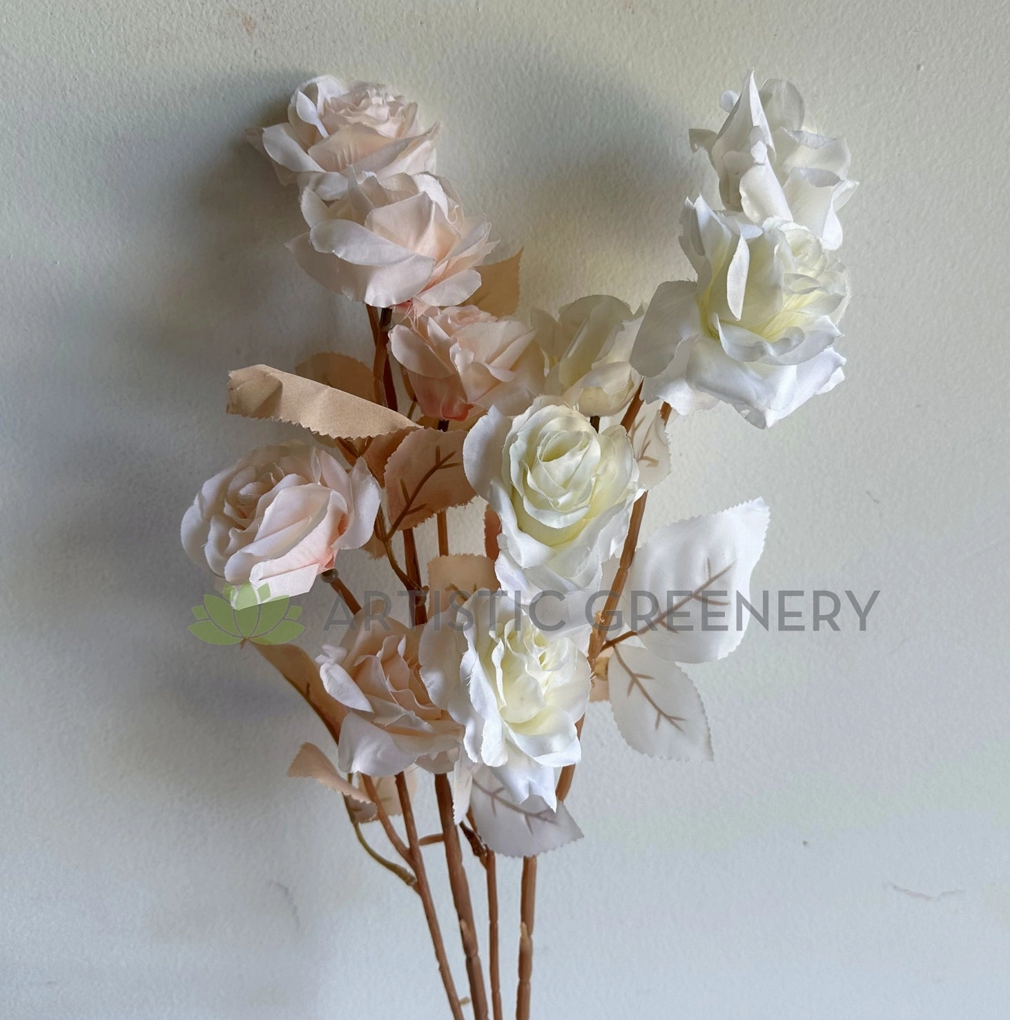 F0399N Boho Style Rose Spray 69cm White / Blush